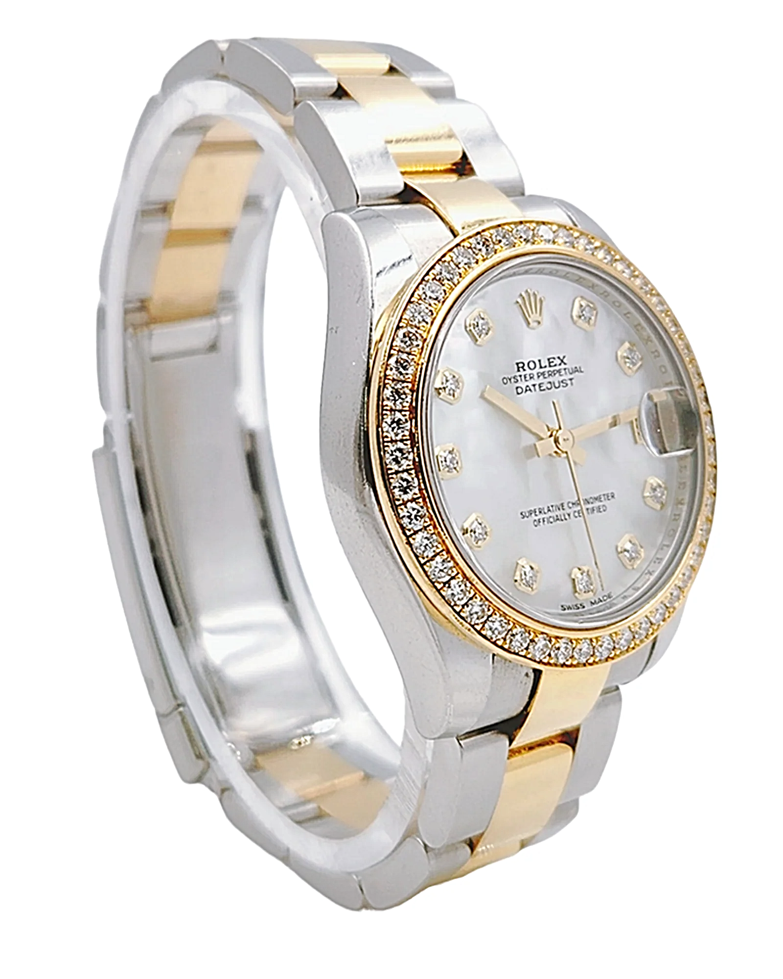 *2018 Ladies Rolex DateJust 31mm Midsize Two Tone 18K Yellow Gold / Stainless Steel Watch with Mother of Pearl Diamond Dial and Diamond Bezel. (Pre-Owned 178383)