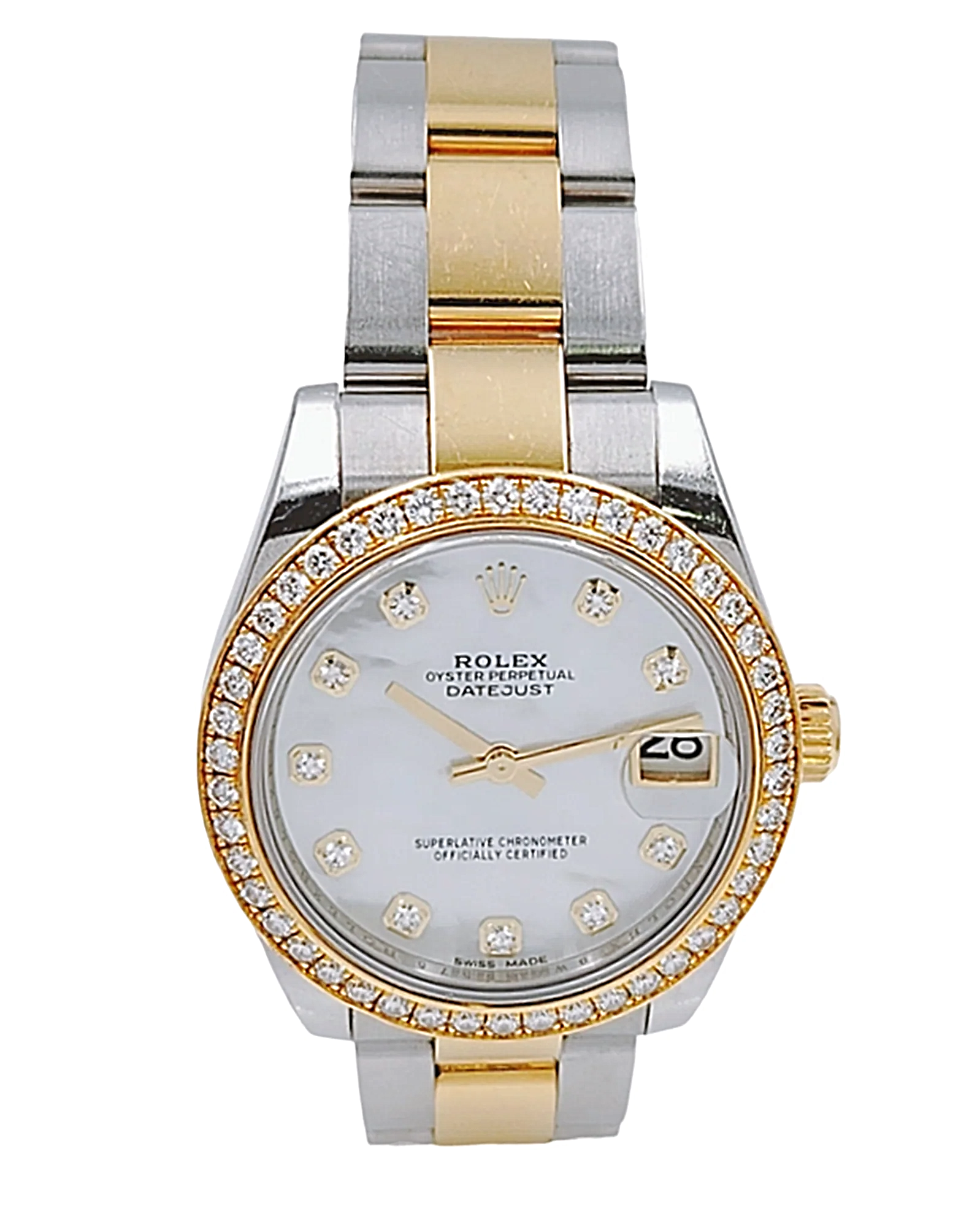 2018 Ladies Rolex DateJust 31mm Midsize Two Tone 18K Yellow Gold / Stainless Steel Wristwatch w/ Mother of Pearl Diamond Dial & Diamond Bezel. (Pre-Owned 178383)