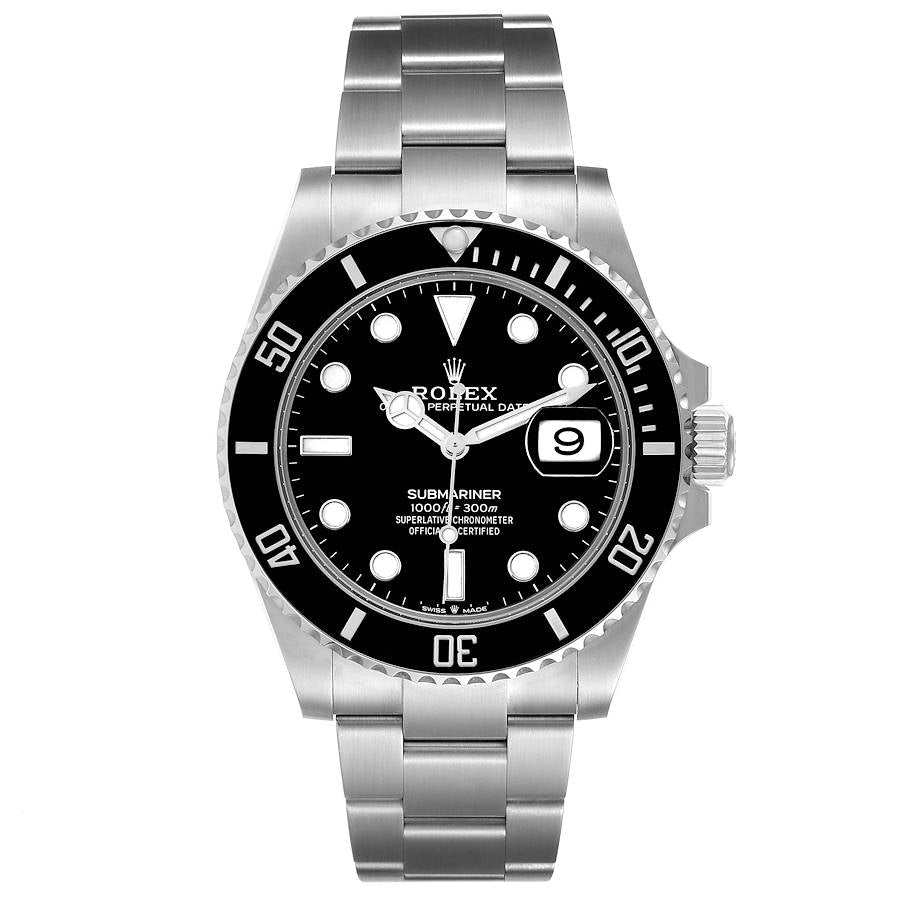 *2022 Men's Rolex 41mm Submariner Oyster Perpetual Stainless Steel Watch with Black Dial and Black Bezel. (Pre-Owned 126610)