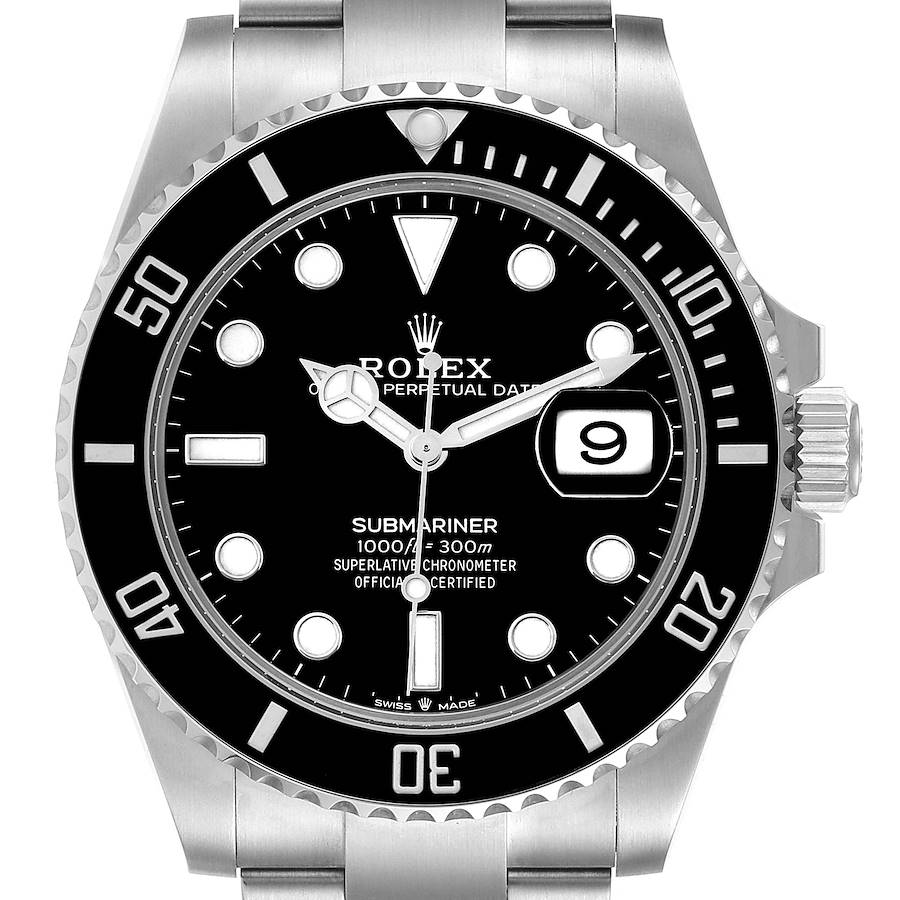 *2022 Men's Rolex 41mm Submariner Oyster Perpetual Stainless Steel Watch with Black Dial and Black Bezel. (Pre-Owned 126610)
