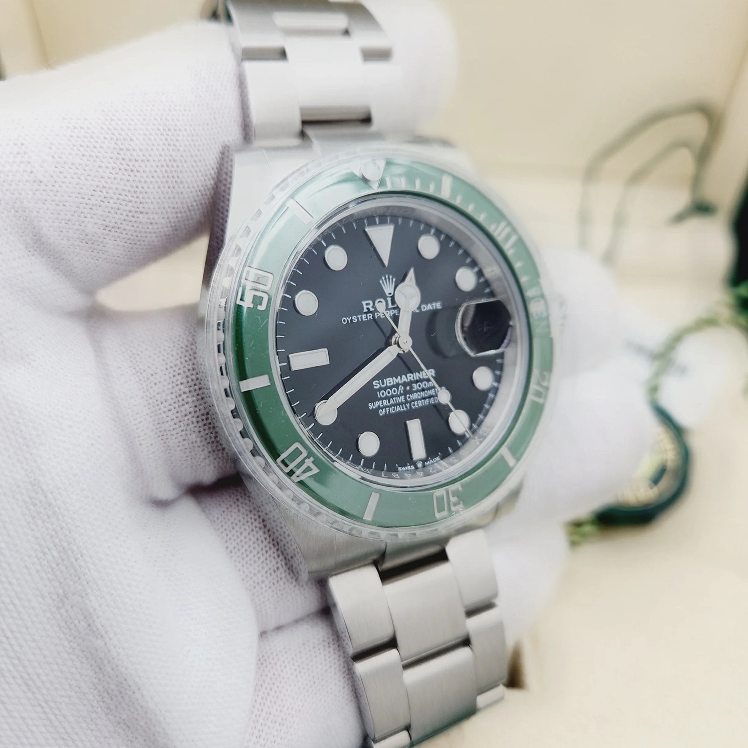 *2024 Men's Rolex 41mm Submariner Date "Starbucks" Oyster Perpetual Stainless Steel Watch with Black Dial and Green Ceramic Bezel. (NEW 126610LV)