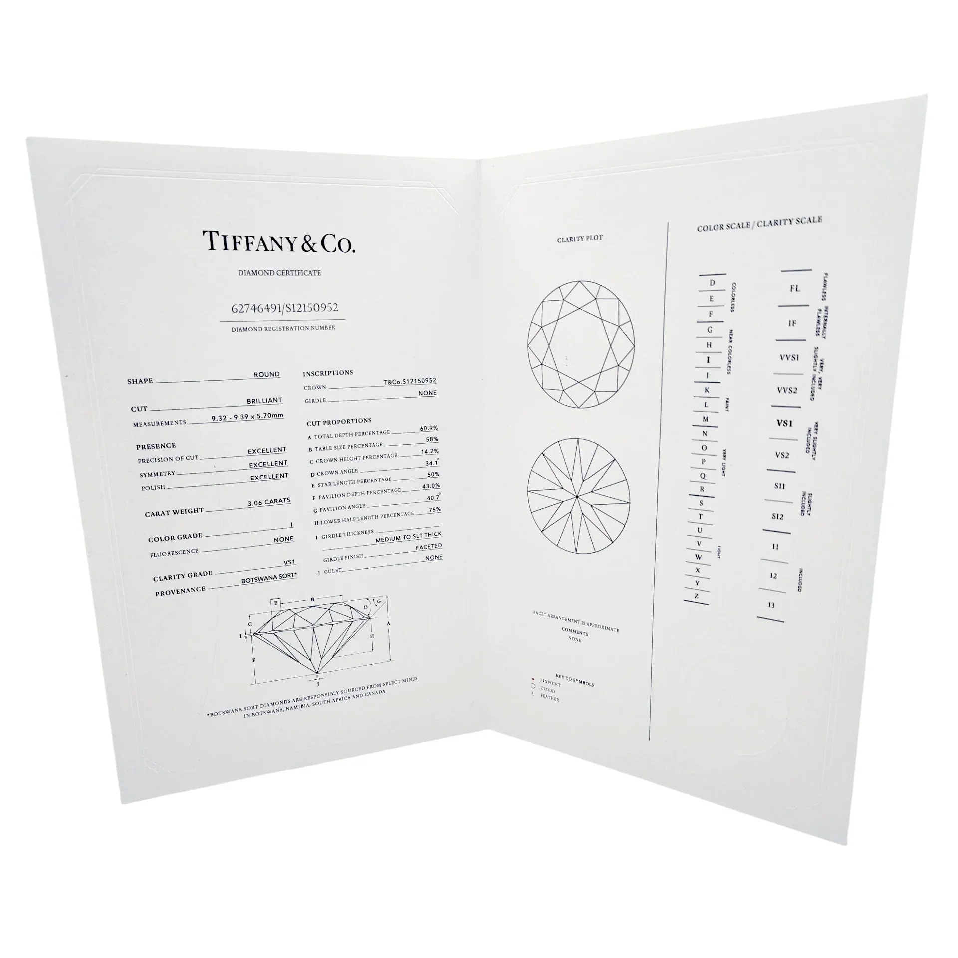 Tiffany & Co. Solitaire Round Cut 3.06 ct Diamond I Color, VS1 Clarity Platinum Engagement Ring