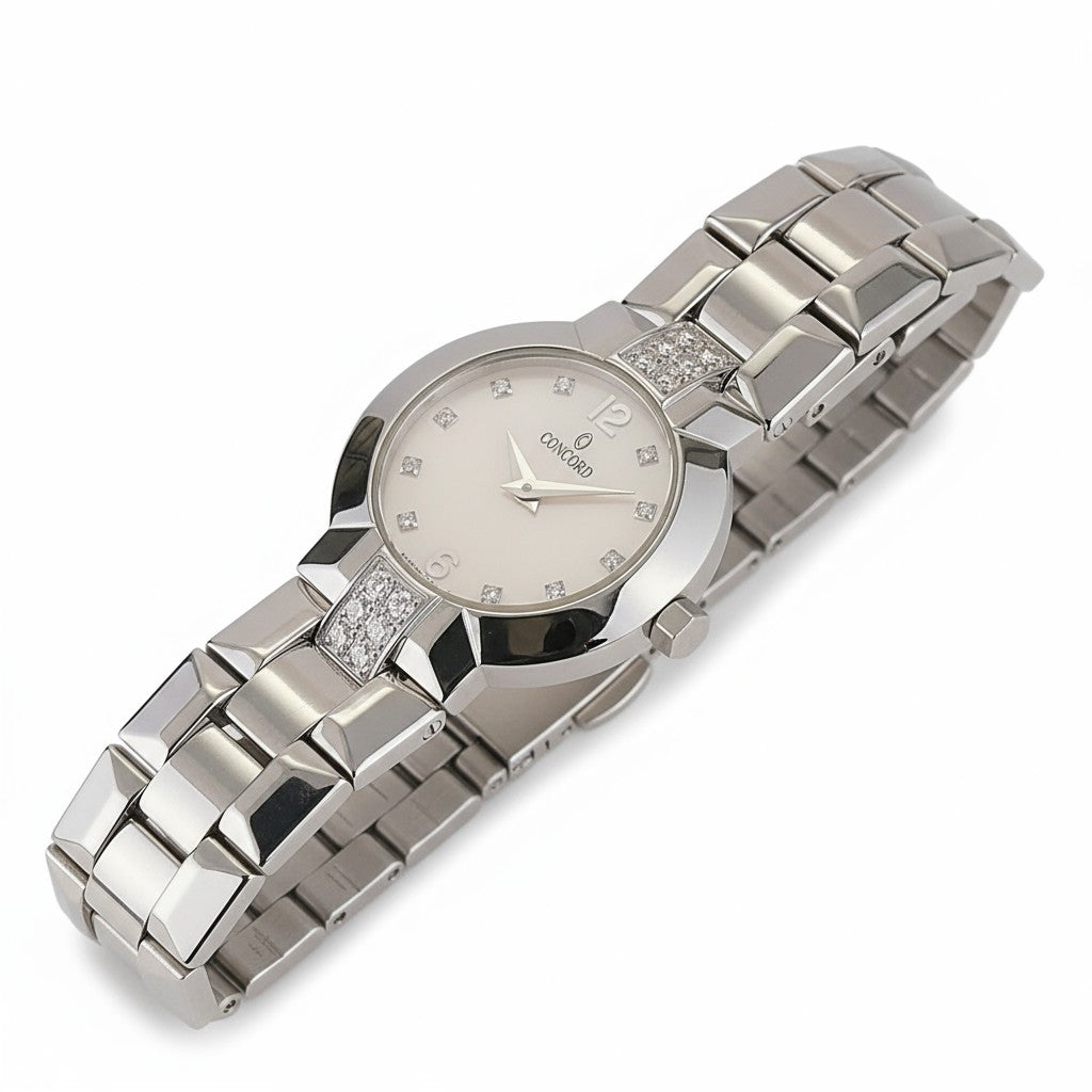 Ladies Concord La Scala 26mm Stainless Steel Watch with Pink Mother of Pearl Diamond Dial. (Pre-Owned)