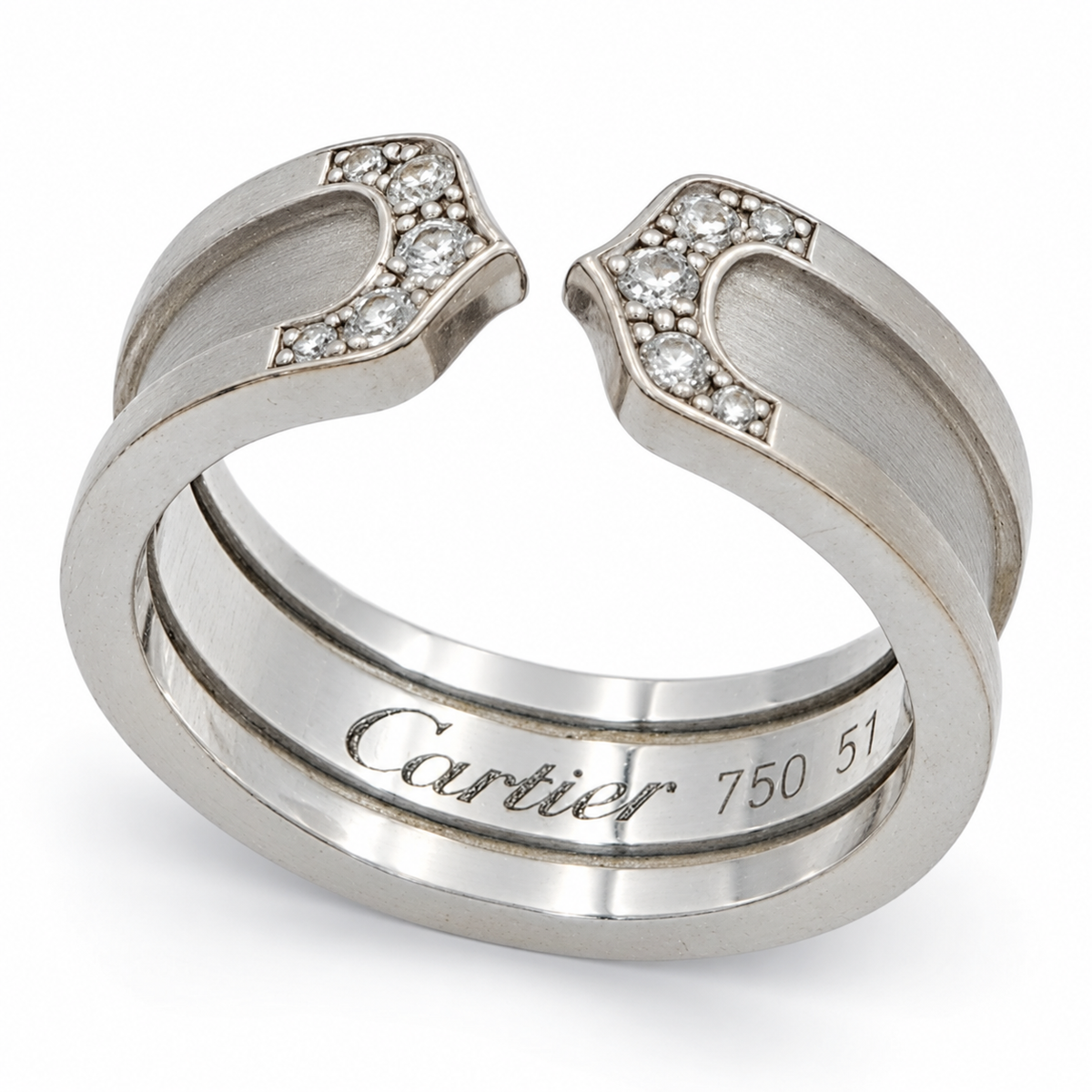 Cartier C2 18K White Gold Ring with Diamonds - Includes Cartier Box. (Pre-Owned Size 5.75)