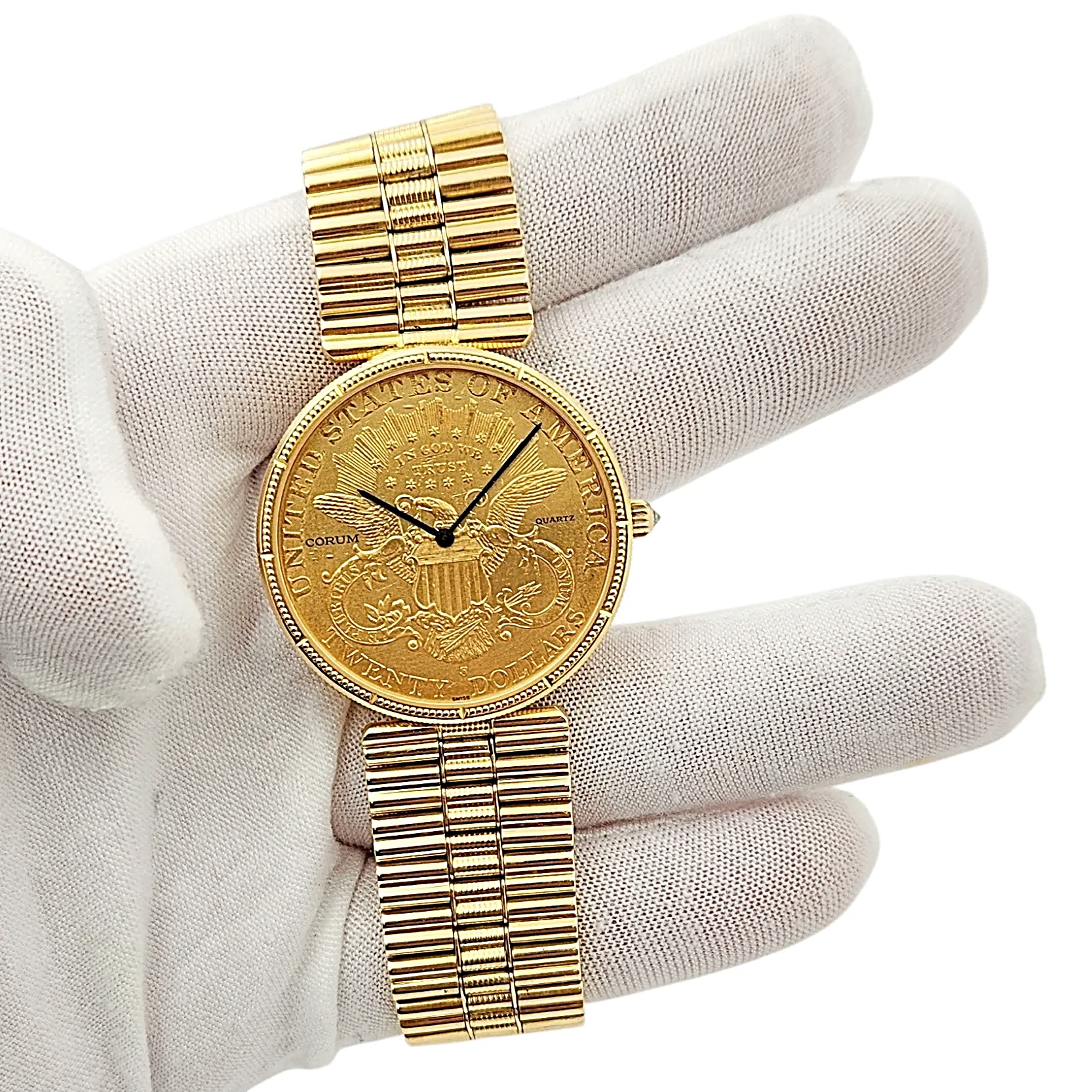 *Corum 35mm American Twenty Dollars Double Eagle 22K Yellow Gold Coin Watch with 18K Yellow Gold Band and Bezel. (Pre-Owned 1893)