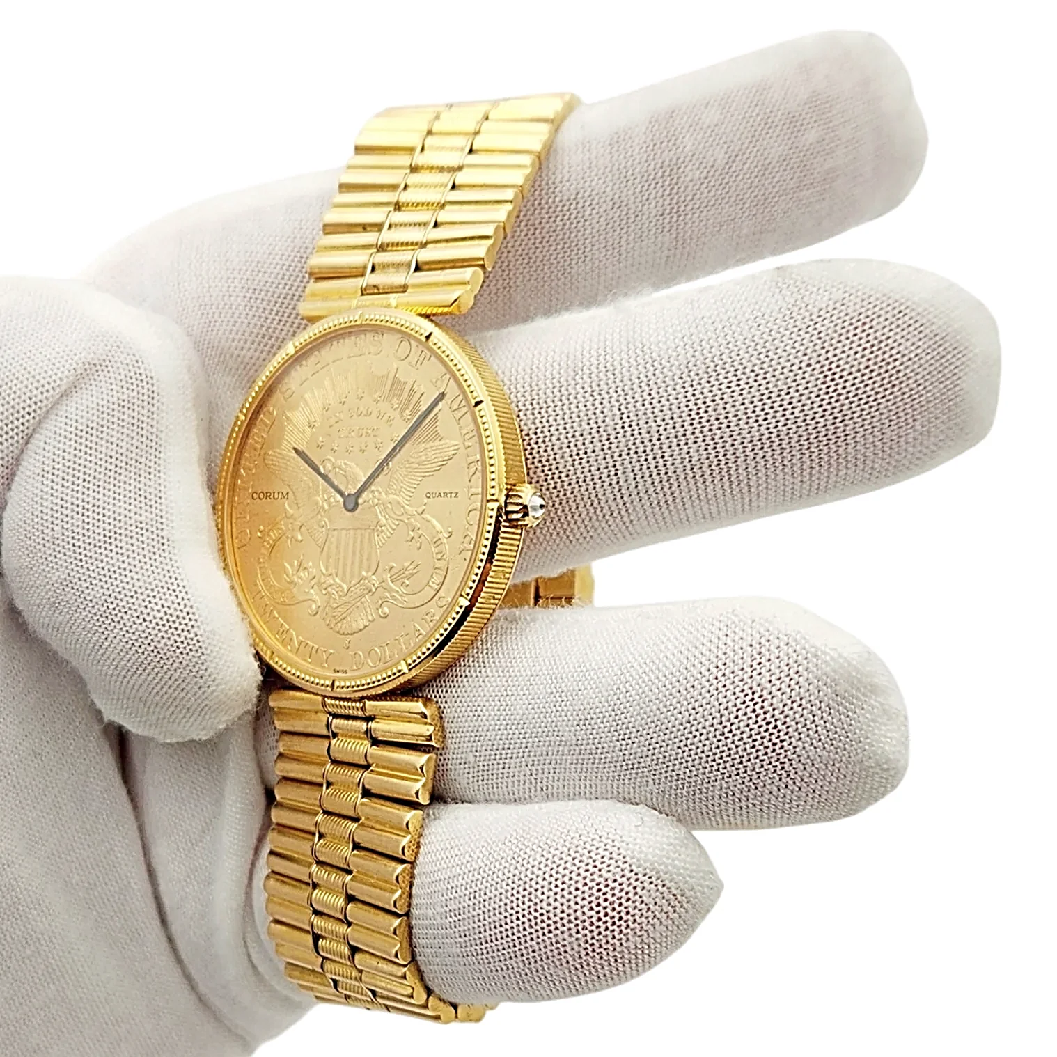 *Corum 35mm American Twenty Dollars Double Eagle 22K Yellow Gold Coin Watch with 18K Yellow Gold Band and Bezel. (Pre-Owned 1893)