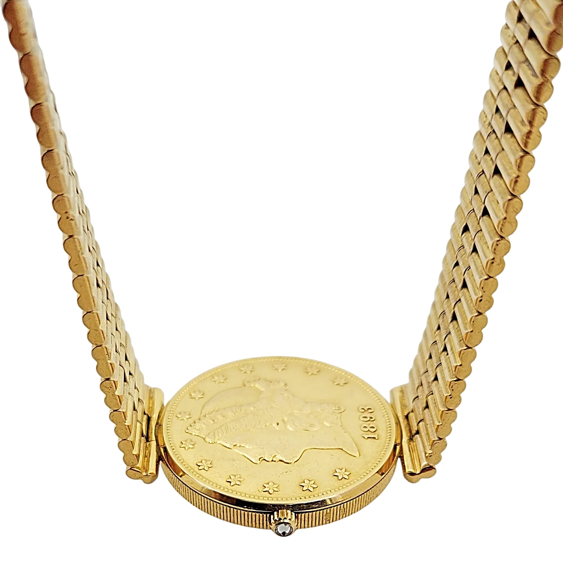 *Corum 35mm American Twenty Dollars Double Eagle 22K Yellow Gold Coin Watch with 18K Yellow Gold Band and Bezel. (Pre-Owned 1893)