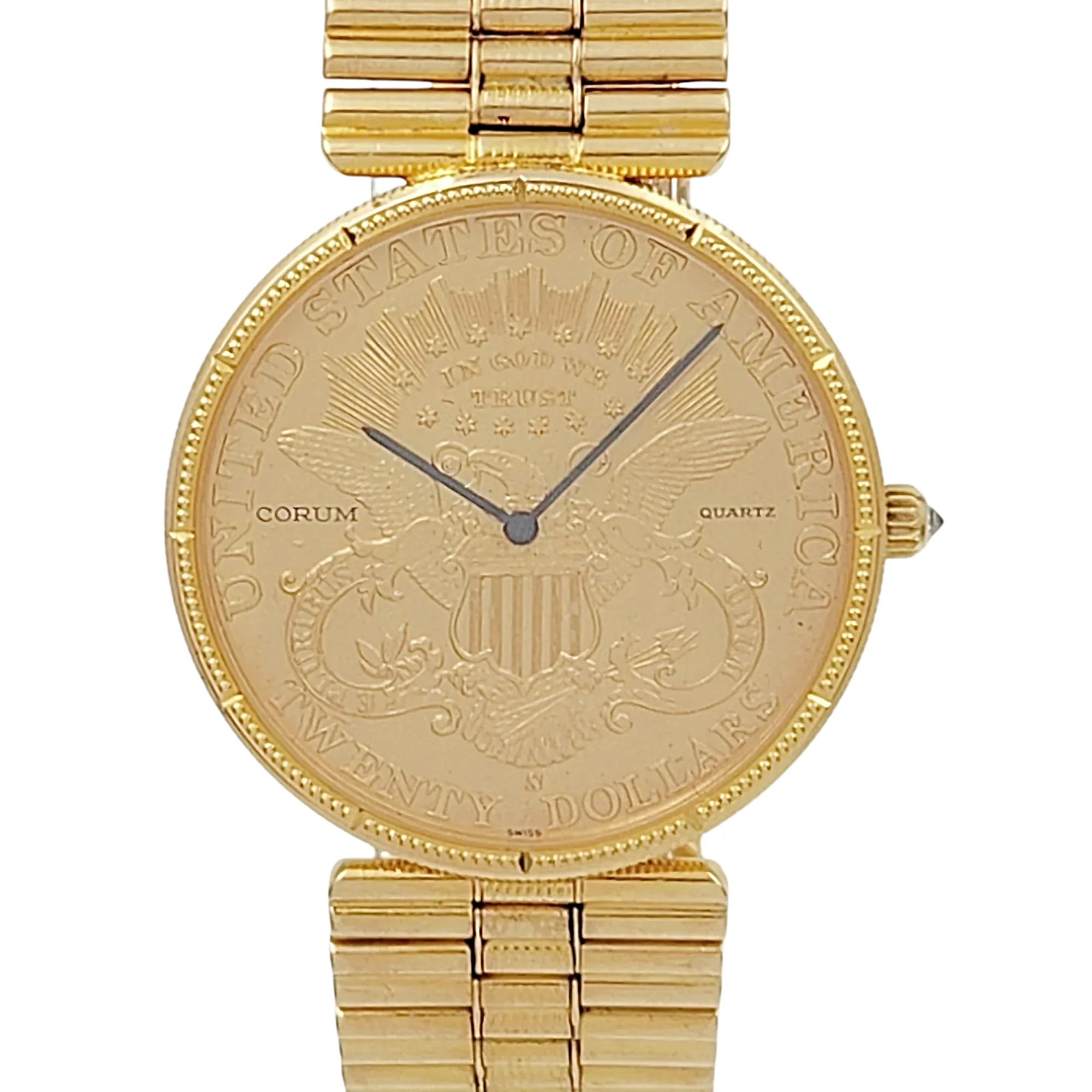 *Corum 35mm American Twenty Dollars Double Eagle 22K Yellow Gold Coin Watch with 18K Yellow Gold Band and Bezel. (Pre-Owned 1893)