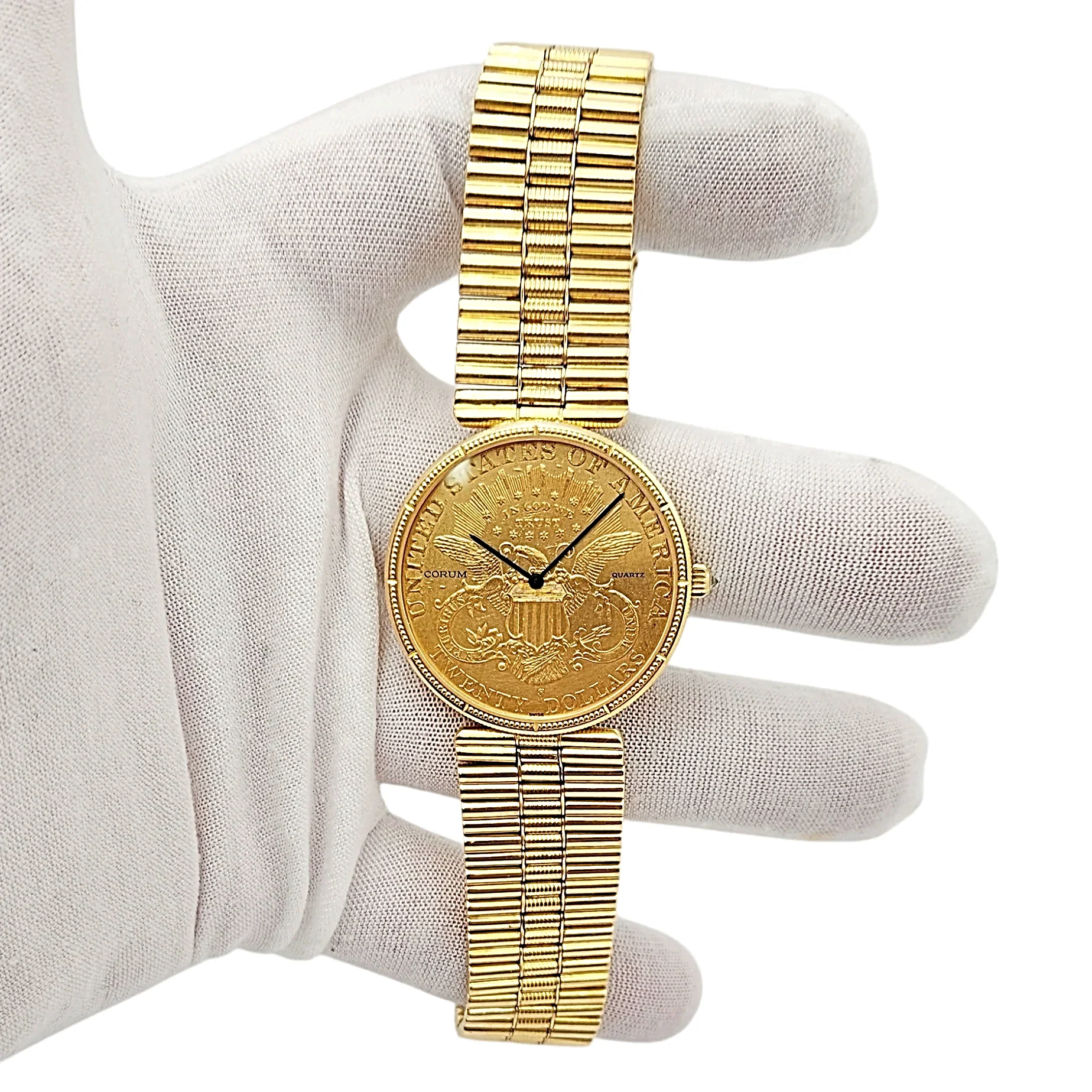 *Corum 35mm American Twenty Dollars Double Eagle 22K Yellow Gold Coin Watch with 18K Yellow Gold Band and Bezel. (Pre-Owned 1893)