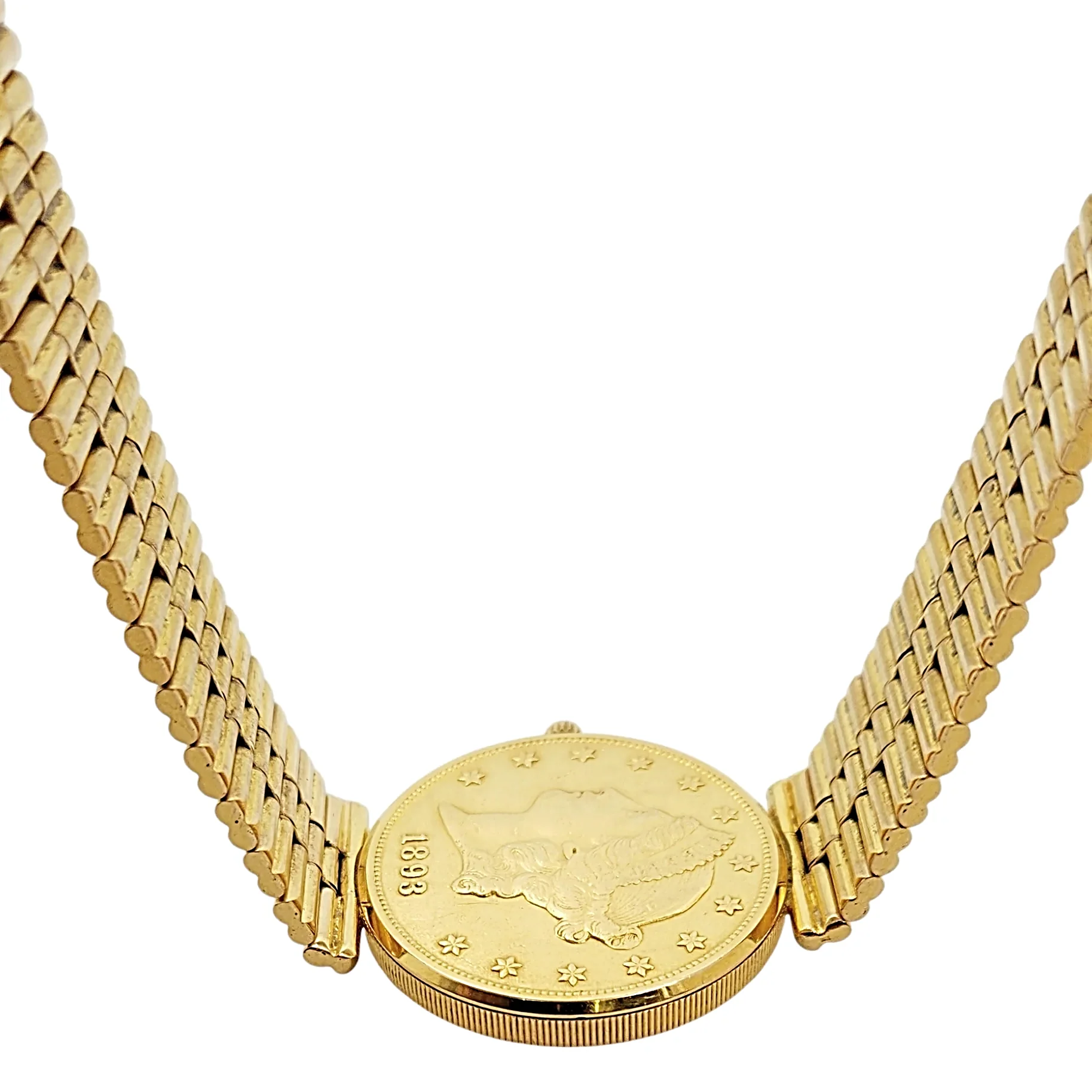 *Corum 35mm American Twenty Dollars Double Eagle 22K Yellow Gold Coin Watch with 18K Yellow Gold Band and Bezel. (Pre-Owned 1893)