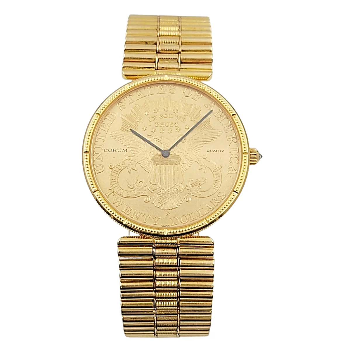 *Corum 35mm American Twenty Dollars Double Eagle 22K Yellow Gold Coin Watch with 18K Yellow Gold Band and Bezel. (Pre-Owned 1893)