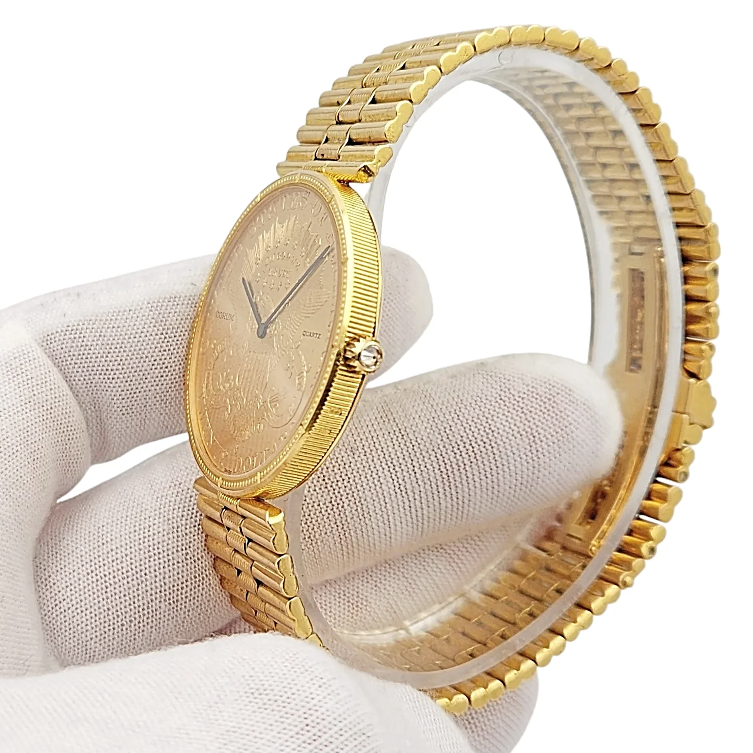 *Corum 35mm American Twenty Dollars Double Eagle 22K Yellow Gold Coin Watch with 18K Yellow Gold Band and Bezel. (Pre-Owned 1893)