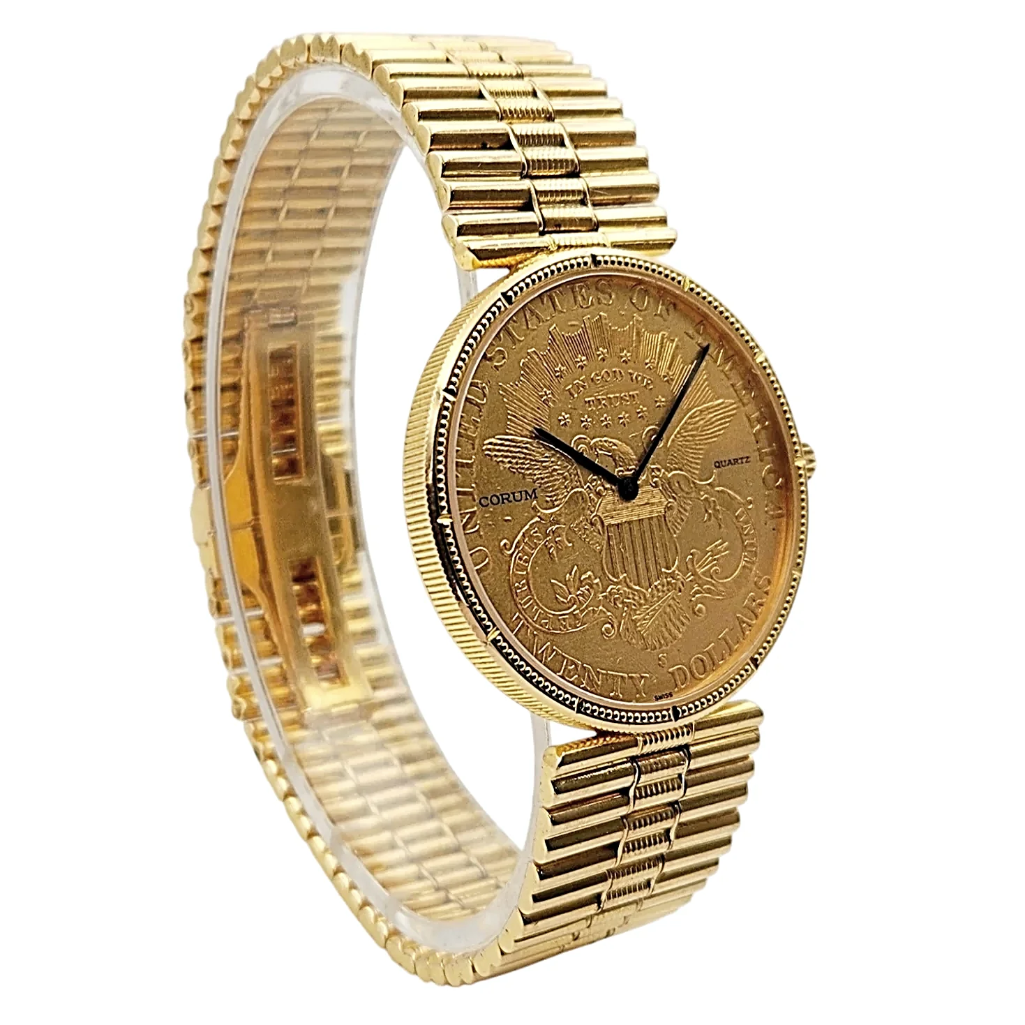 *Corum 35mm American Twenty Dollars Double Eagle 22K Yellow Gold Coin Watch with 18K Yellow Gold Band and Bezel. (Pre-Owned 1893)