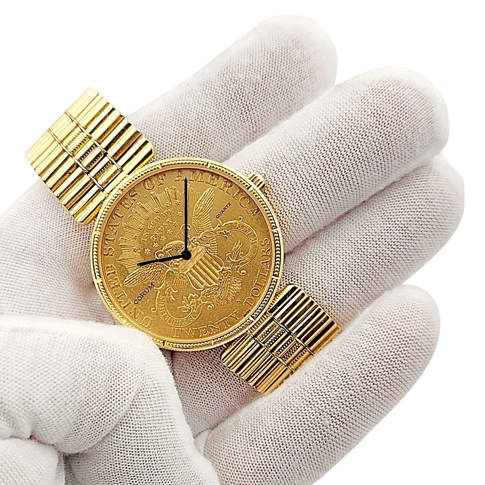 *Corum 35mm American Twenty Dollars Double Eagle 22K Yellow Gold Coin Watch with 18K Yellow Gold Band and Bezel. (Pre-Owned 1893)