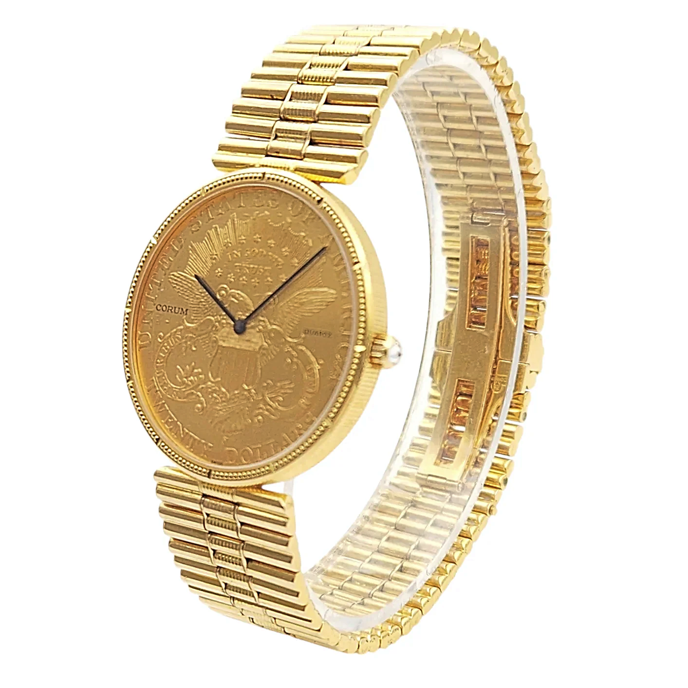 *Corum 35mm American Twenty Dollars Double Eagle 22K Yellow Gold Coin Watch with 18K Yellow Gold Band and Bezel. (Pre-Owned 1893)