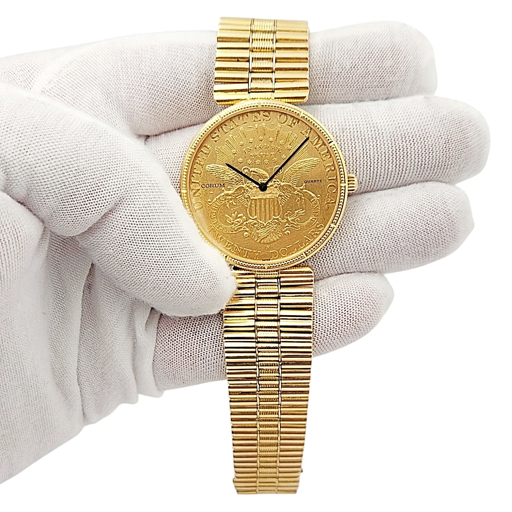 *Corum 35mm American Twenty Dollars Double Eagle 22K Yellow Gold Coin Watch with 18K Yellow Gold Band and Bezel. (Pre-Owned 1893)