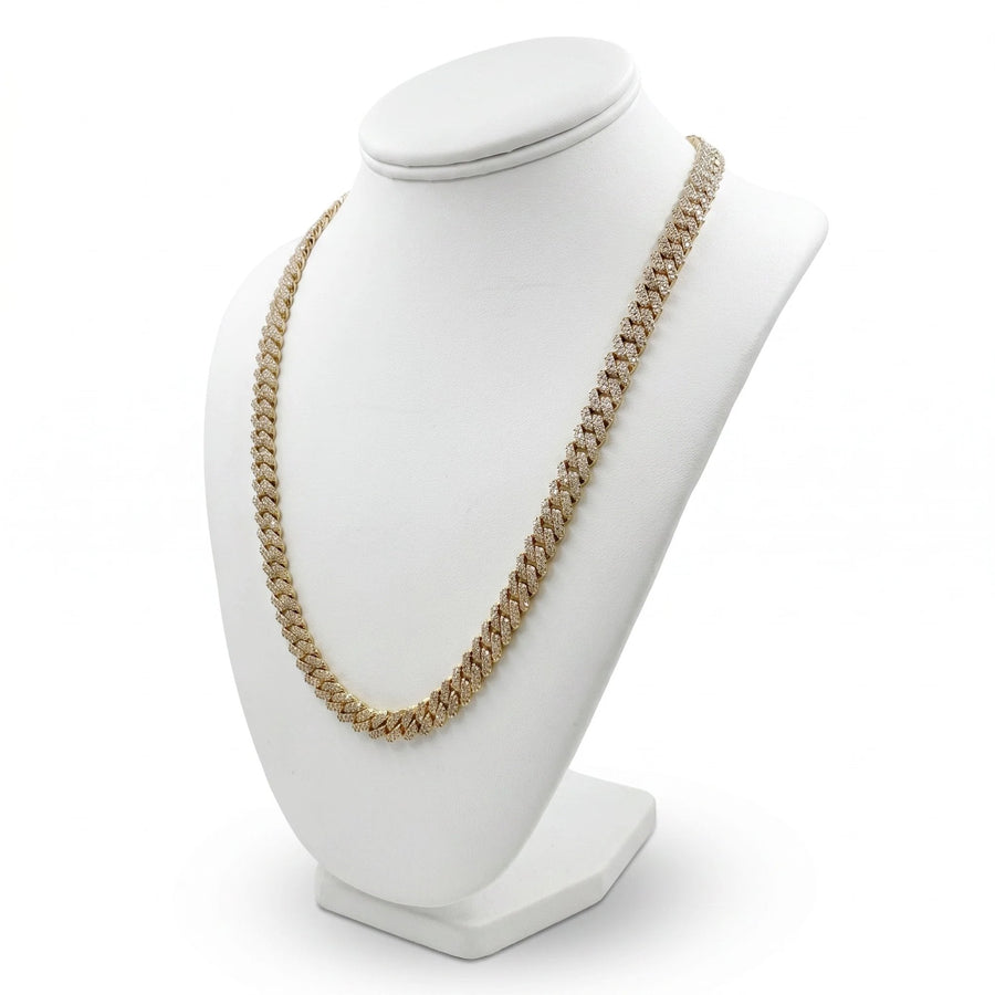 14K Yellow Gold Cuban Link Gold Chain Necklace with 8.00 Ct. of Round Diamonds.