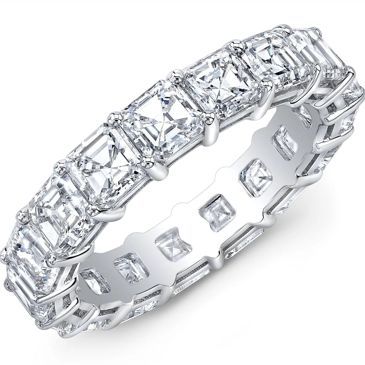 3.27ct-18k White Gold Asher Cut shared prong Wedding Band Eternity Ring Size 6