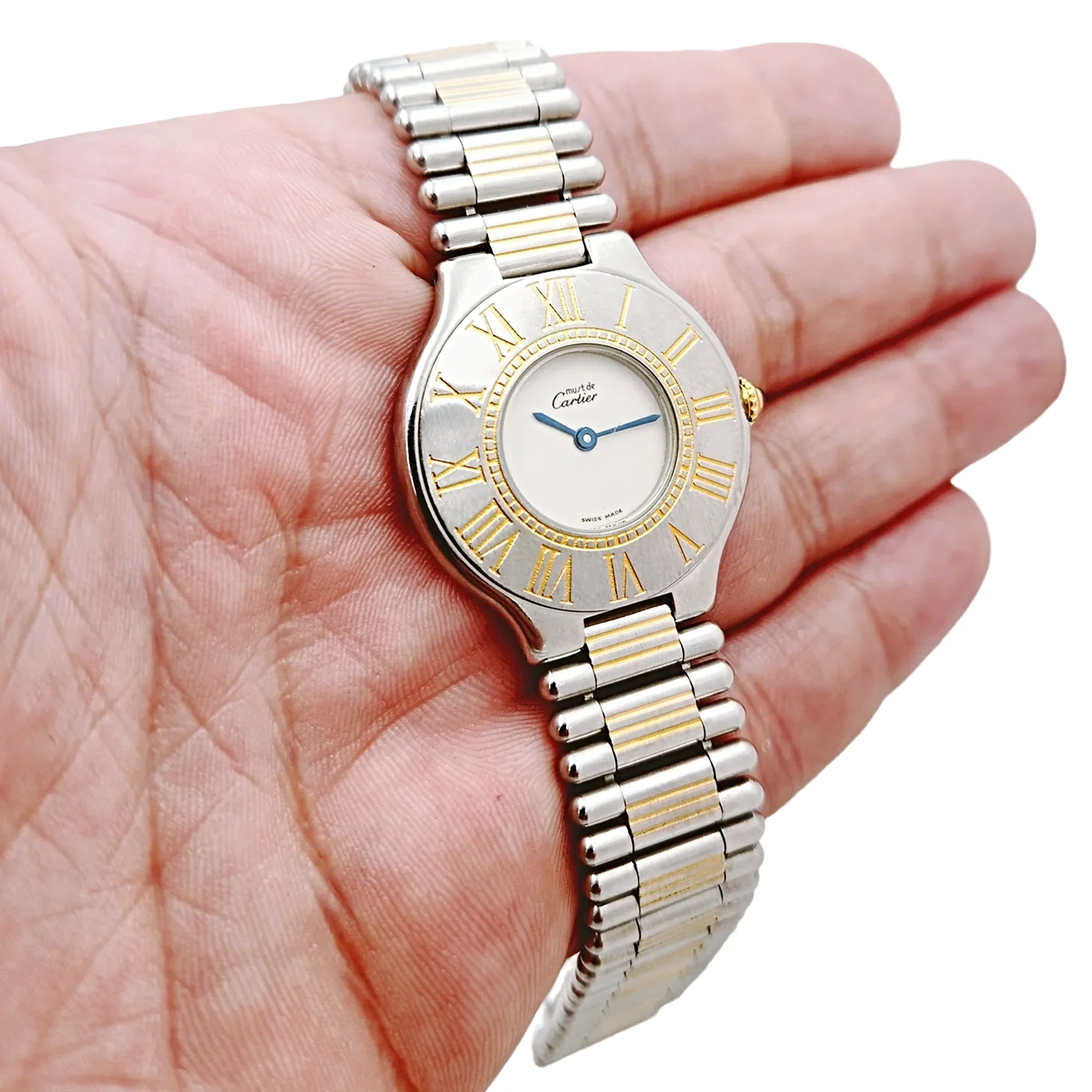 Ladies Cartier 31mm Must 21 Yellow Gold Stainless Steel Watch with White Dial. (Pre-Owned)