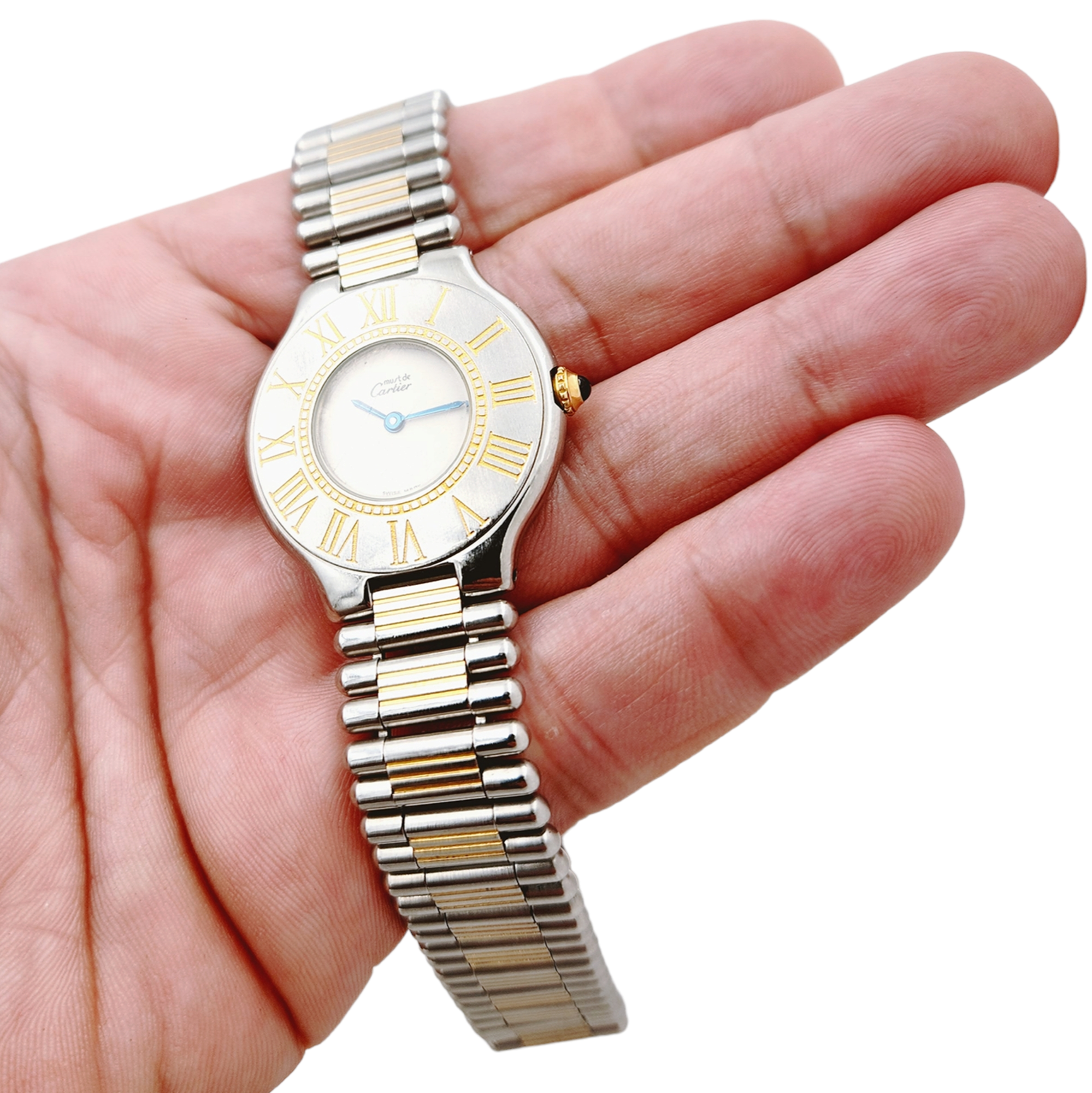 Ladies Cartier 31mm Must 21 Yellow Gold Stainless Steel Watch with White Dial. (Pre-Owned)