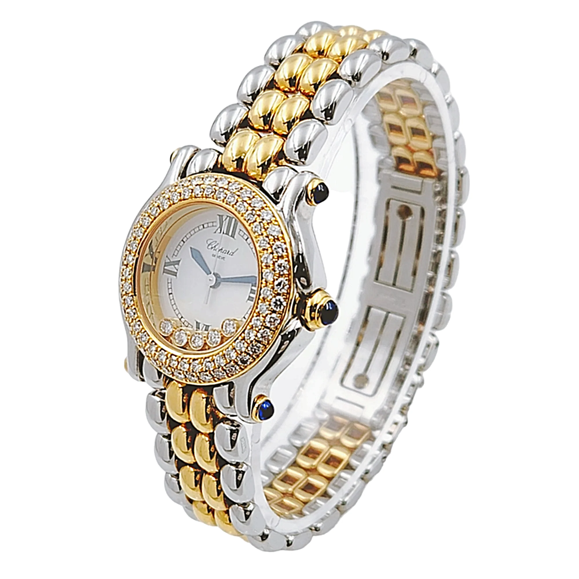 *Ladies Chopard 26mm Happy Sport Five Diamond 18K Yellow Gold / Stainless Steel Watch with White Dial and Diamond Bezel. (Pre-Owned 27/8251-23)