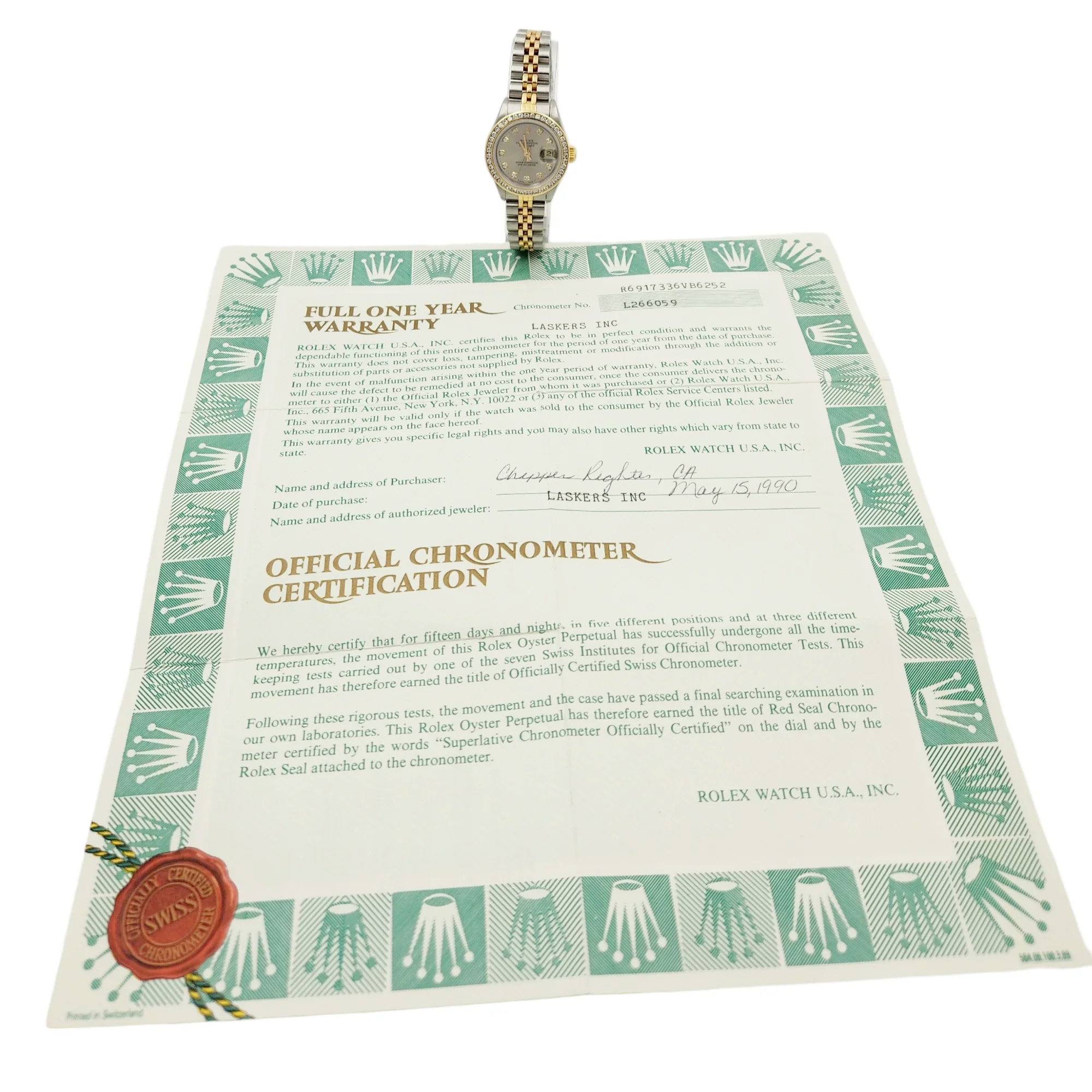 *Ladies Rolex 26mm Datejust 18K Yellow Gold / Stainless Steel Two Tone Watch with Silver Diamond Dial and Diamond Bezel. (Pre-Owned Box/Paper 69173)