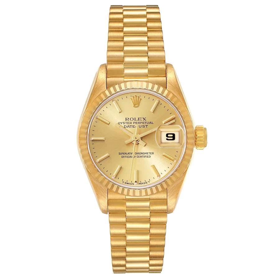 Ladies Rolex 26mm Presidential 18K Yellow Gold Watch with Gold Dial and Fluted Bezel. (Pre-Owned 6917)