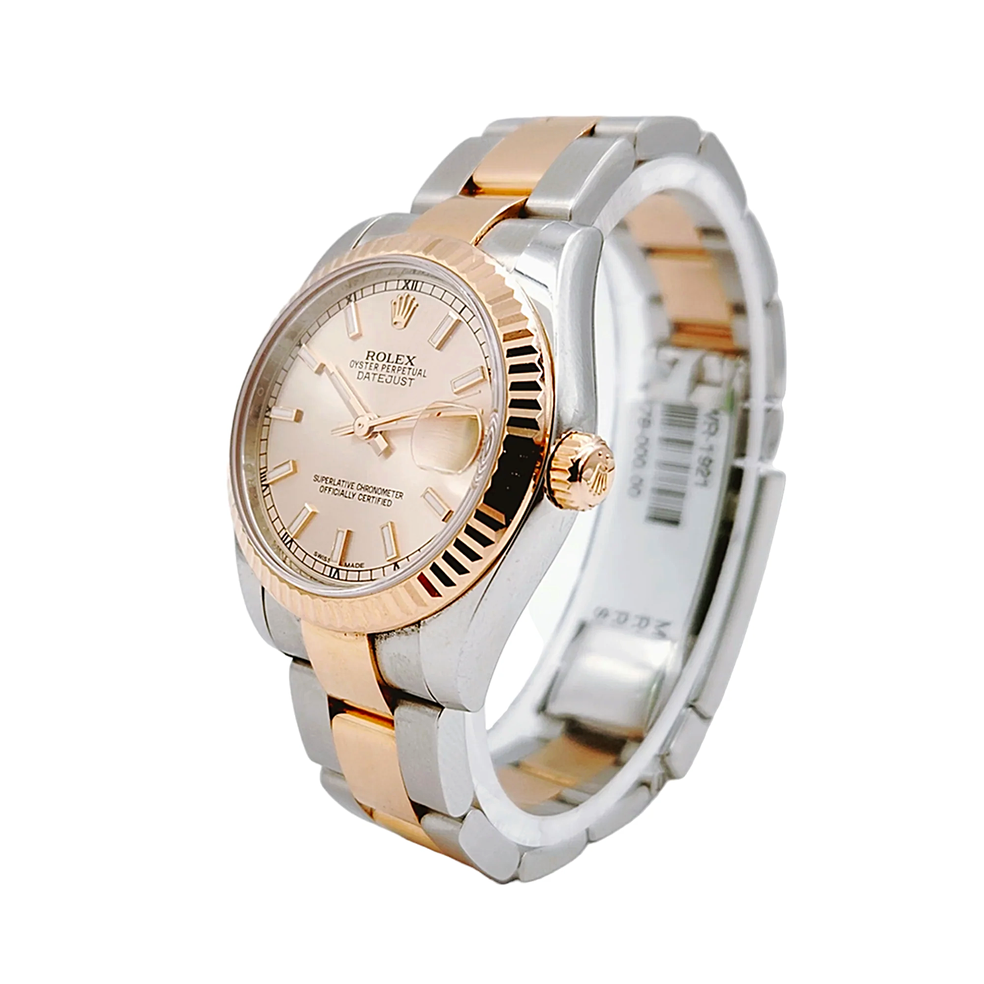 Ladies Rolex 31mm Midsize DateJust Two Tone 18K Rose Gold / Stainless Steel Wristwatch w/ Pink Dial & Fluted Bezel. (Pre-Owned 178271)