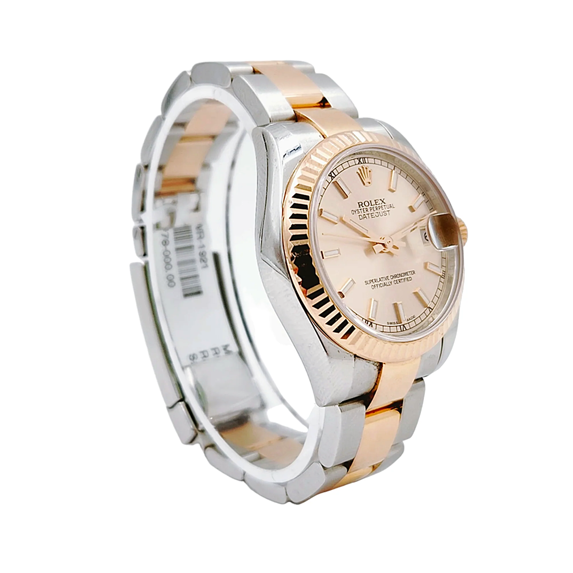 Ladies Rolex 31mm Midsize DateJust Two Tone 18K Rose Gold / Stainless Steel Watch with Pink Dial and Fluted Bezel. (Pre-Owned 178271)