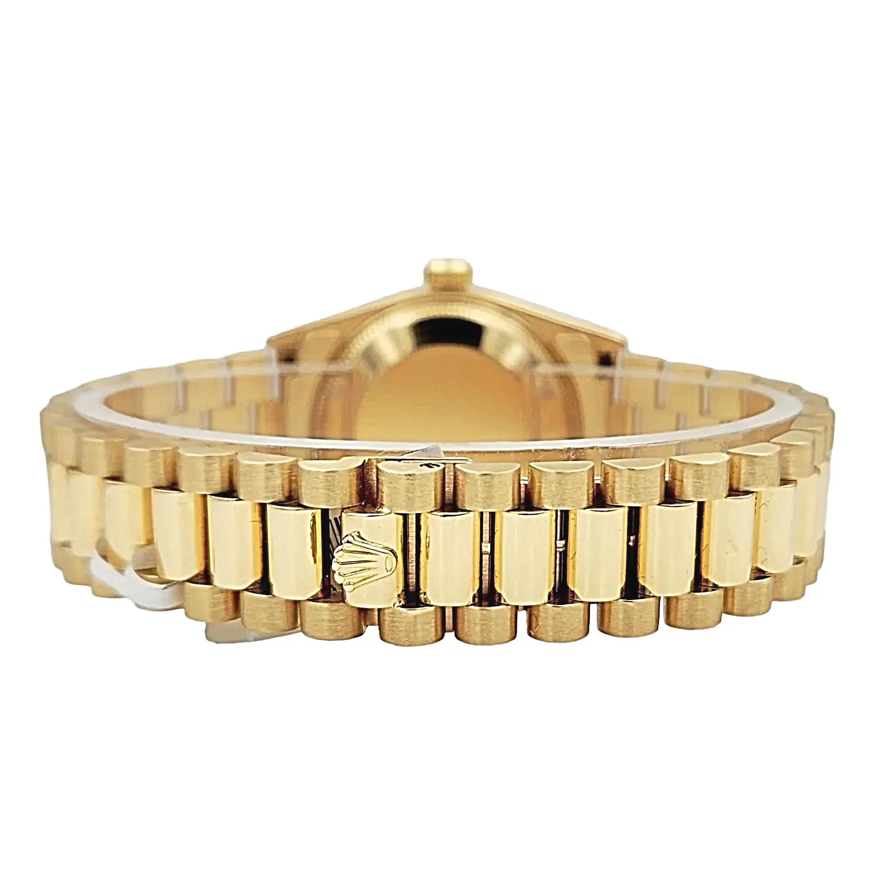 Ladies Rolex 31mm Midsize Presidential 18K Solid Yellow Gold Watch with Champagne Diamond Dial and Fluted Bezel. (Pre-Owned 68278)