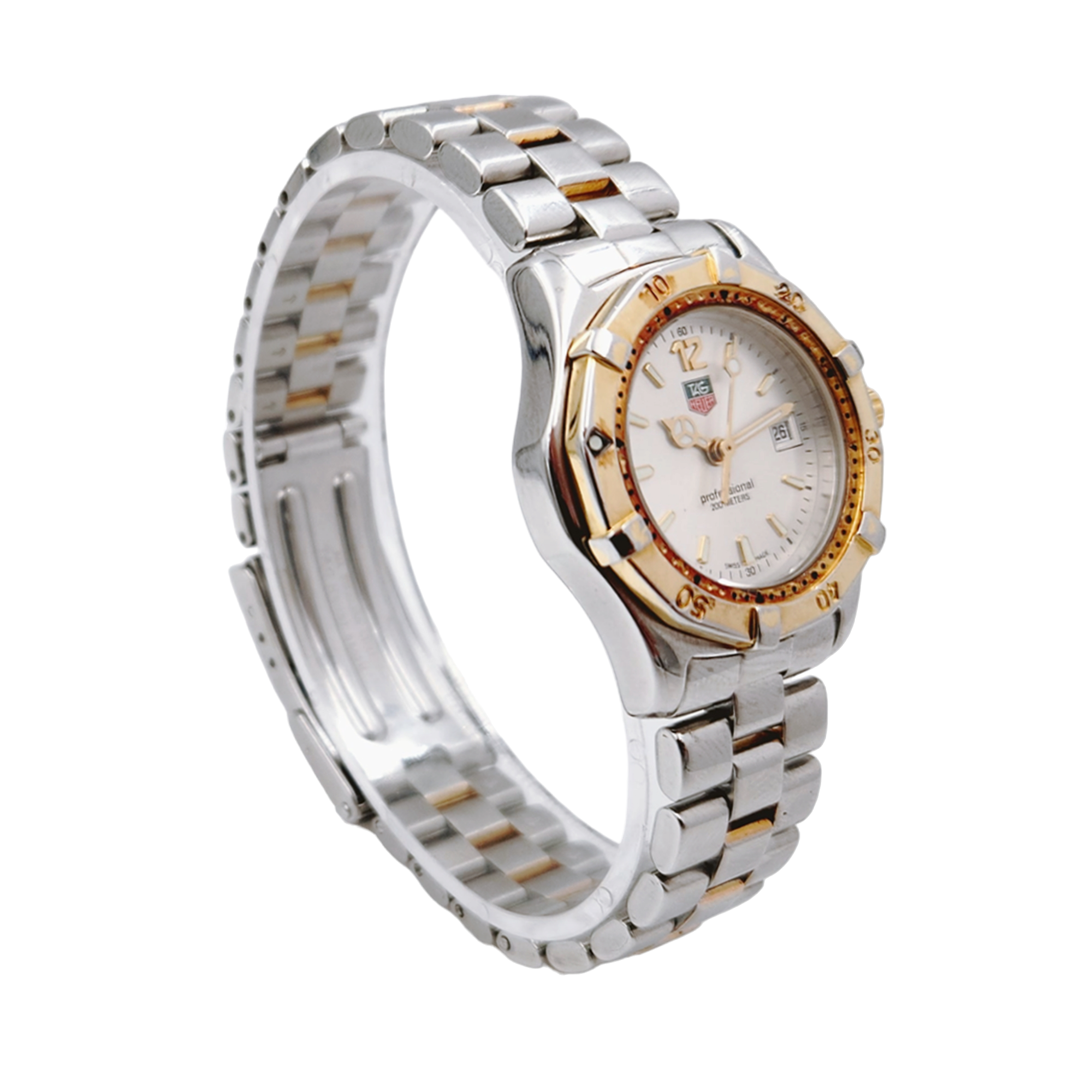 Ladies TAG Heuer Link 29mm Stainless Steel Watch with Silver Dial and Gold Pleated Bezel. (Pre-Owned WK1320)