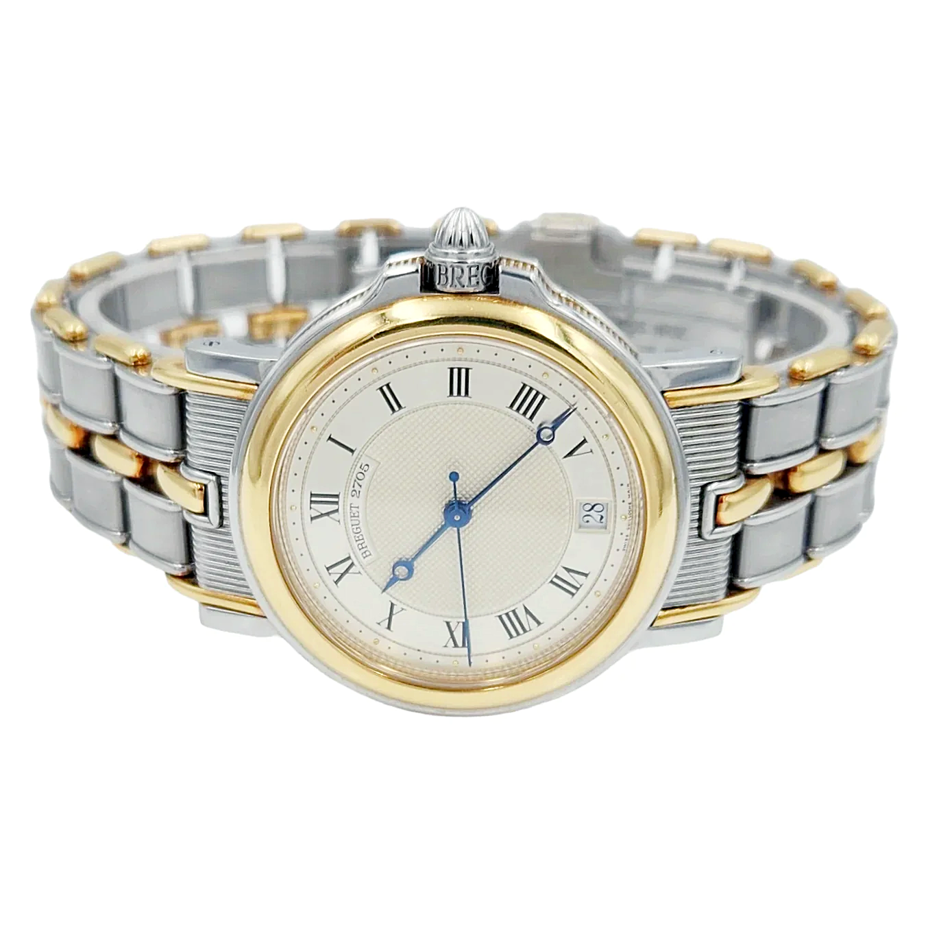 Men's Breguet 35mm Marine Automatic Two Tone 18K Yellow Gold / Stainless Steel Watch with Gold / Silver Dial and Gold Bezel. (Pre-Owned 2705)