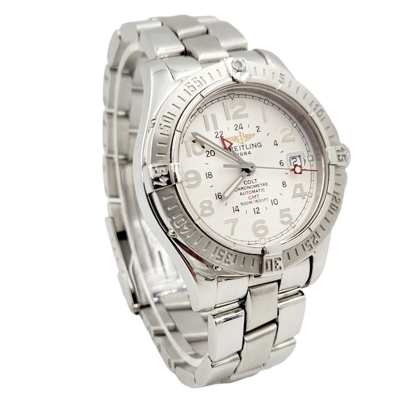 Men's Breitling 41mm Colt GMT Automatic Stainless Steel Watch with Off-White Chronograph Dial. (Pre-Owned A32350)