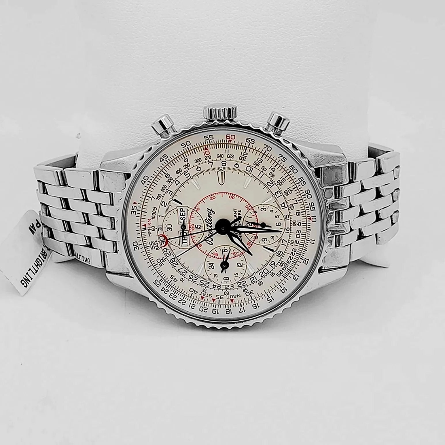 Men's Breitling A21330 Montbrillant 42mm Chronograph Stainless Steel Watch with White Dial. (Pre-Owned)