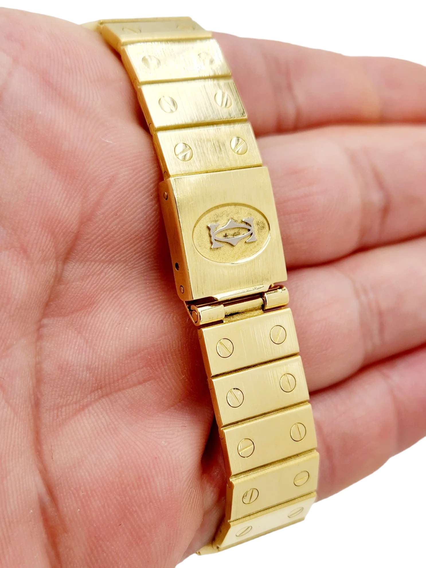 Men's Large Cartier Santos Solid 18K Yellow Gold Watch with Gold Dial and Diamond Bezel. (Pre-Owned)