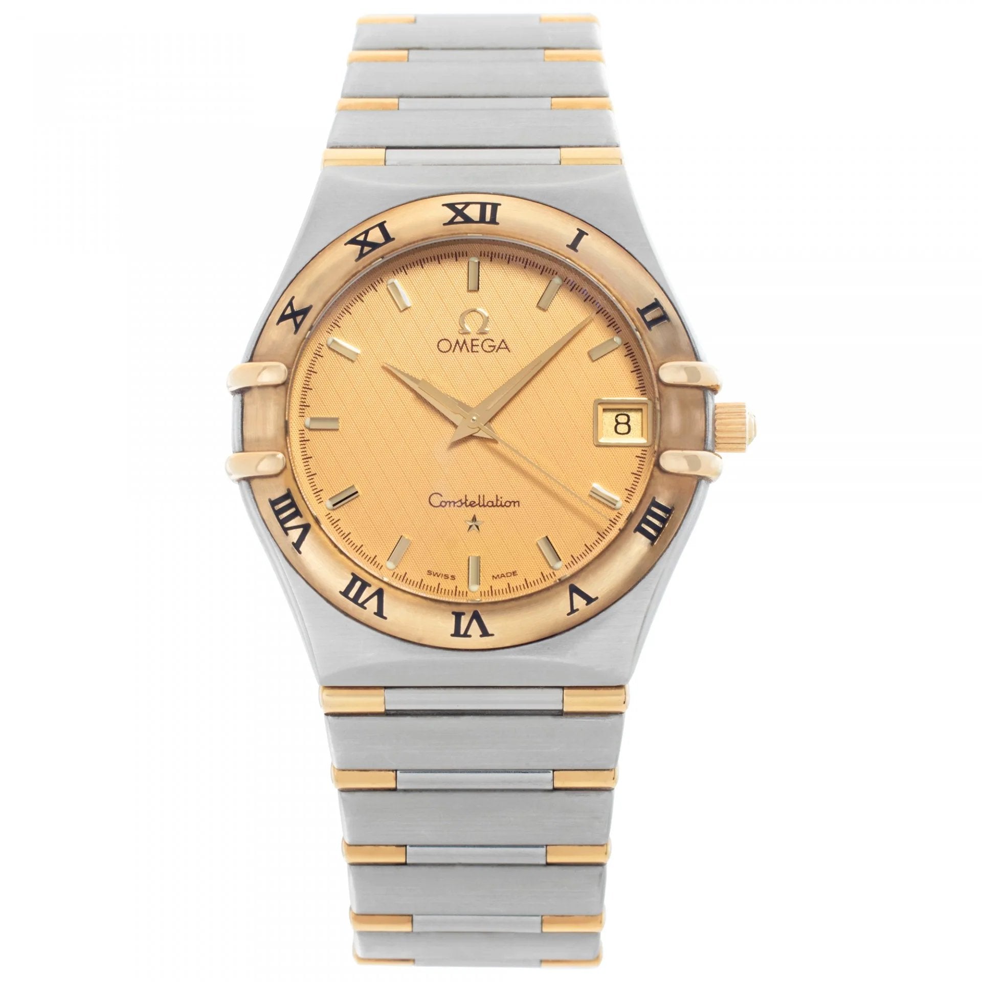 Men's Omega 33mm Constellation Two Tone 18K Yellow Gold / Stainless Steel Watch with Gold Dial and Fixed Roman Numeral Bezel. (Pre-Owned)