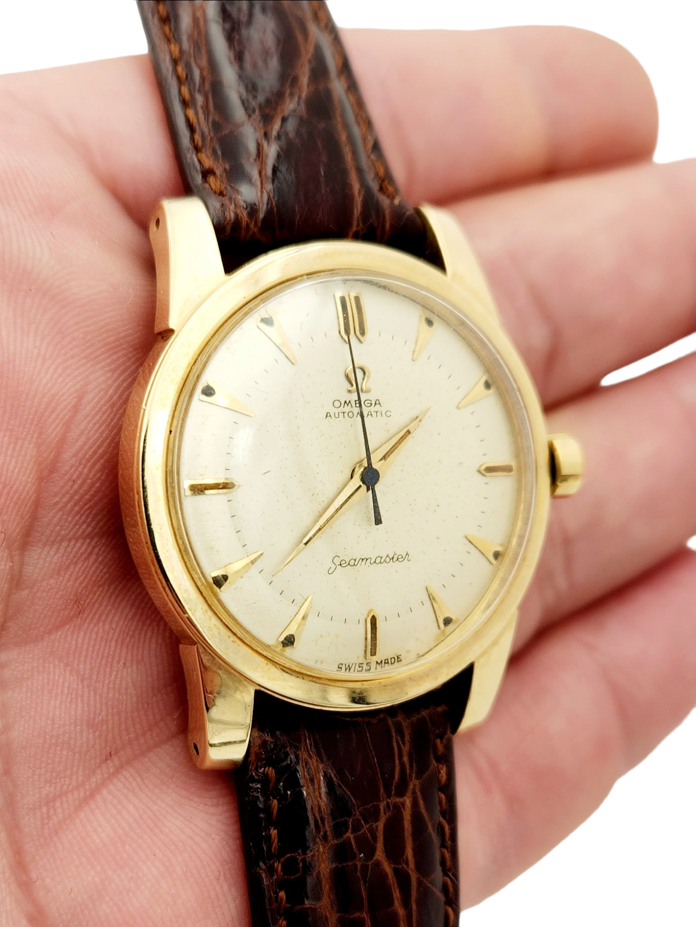 Men's Omega 34mm Vintage 1950's Seamaster 14K Yellow Gold / Leather Band Watch. (Pre-Owned)