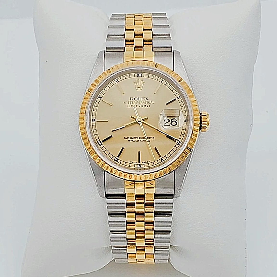1998 Men's Rolex 36mm DateJust 18K Gold / Stainless Steel Two Tone Wristwatch w/ Champagne Dial & Fluted Bezel. (UNWORN 16233)