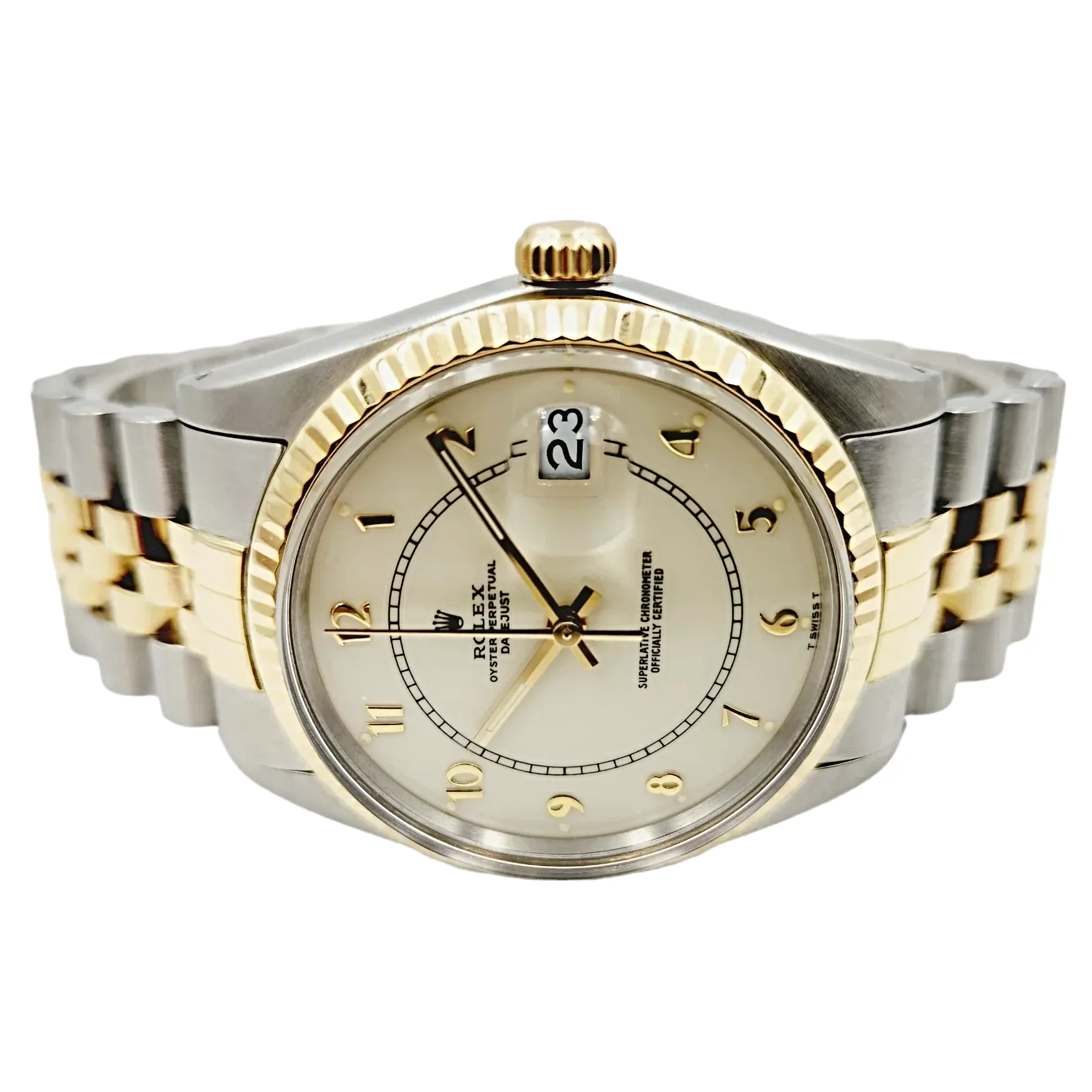 🏷️ PRICE CUT Men's Rolex 36mm DateJust 1984 Vintage Two Tone 18K Yellow Gold / Stainless Steel Watch with Off-White Dial and Fluted Bezel. (Pre-Owned 16013)