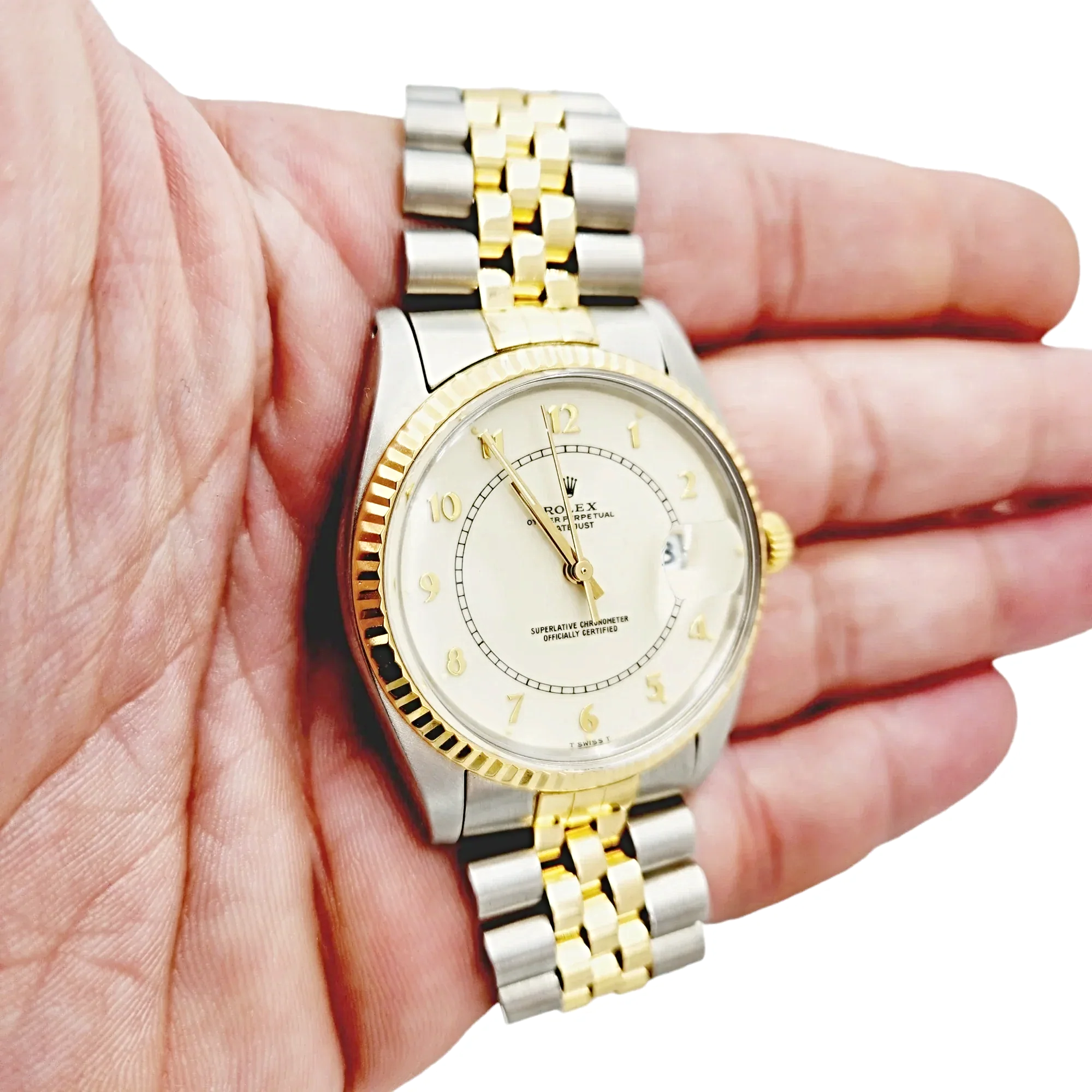 🏷️ PRICE CUT Men's Rolex 36mm DateJust 1984 Vintage Two Tone 18K Yellow Gold / Stainless Steel Watch with Off-White Dial and Fluted Bezel. (Pre-Owned 16013)