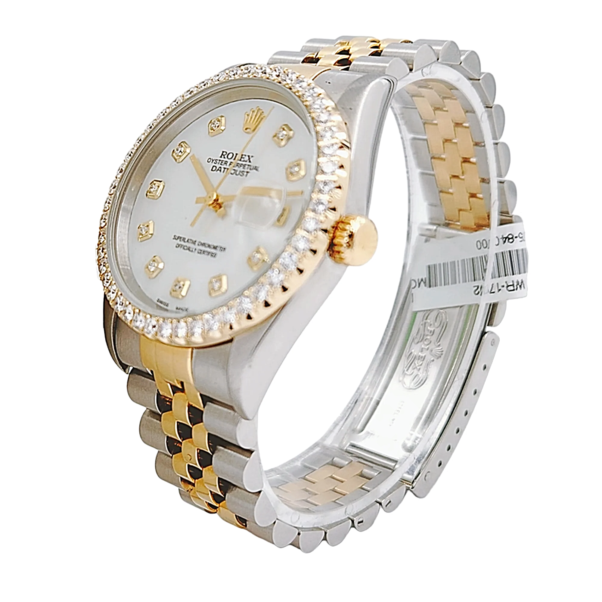 Men's Rolex 36mm DateJust Two Tone 18K Gold / Stainless Steel Watch with Mother of Pearl Diamond Dial and Diamond Bezel. (Pre-Owned 16233)