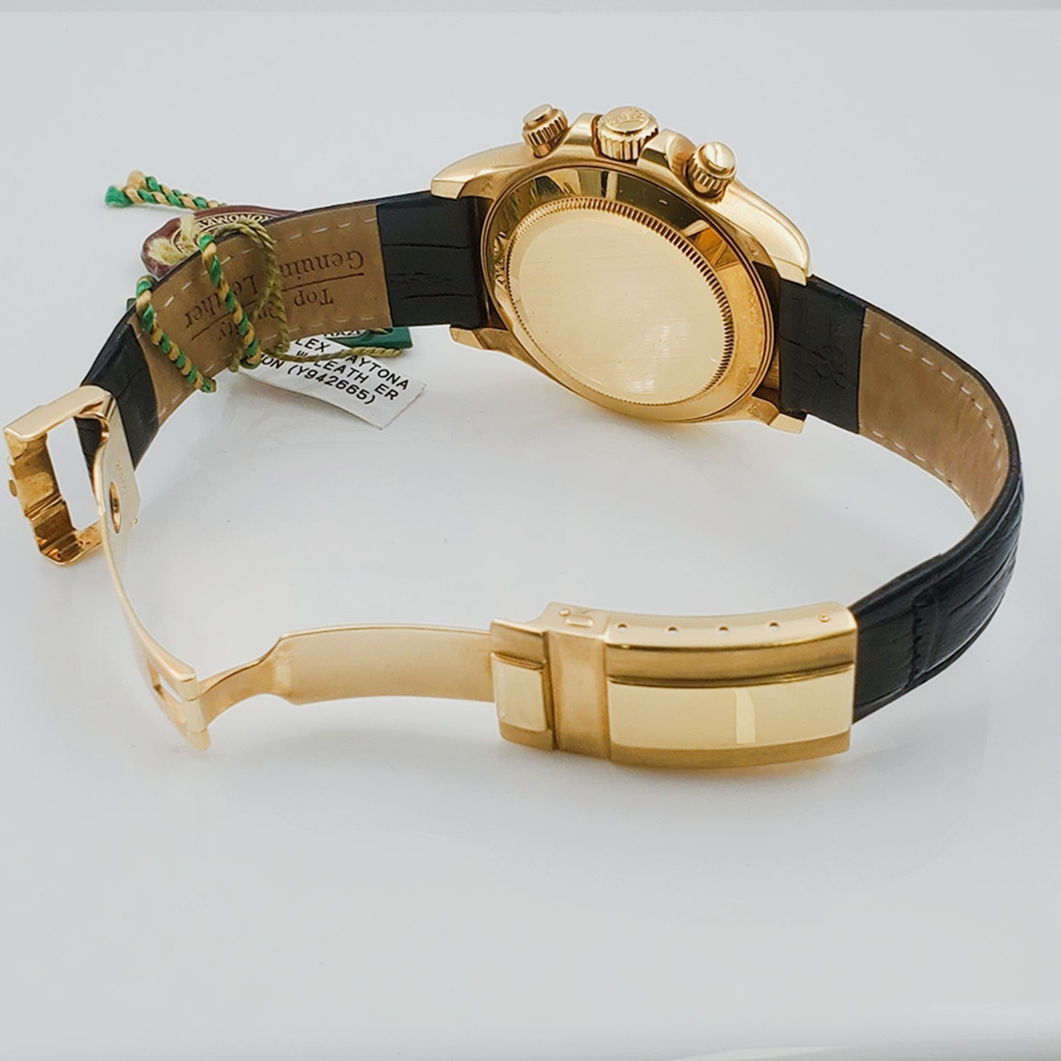 Men's Rolex 40mm Daytona 18K Yellow Gold Wristwatch w/ Black Leather Strap & White Dial. (Pre-Owned 116518)