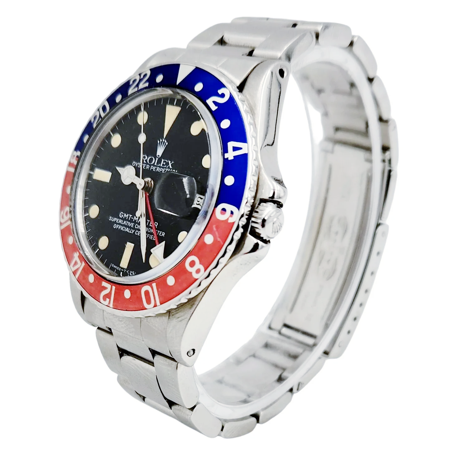 Men's Rolex 40mm GMT Master 1982 Vintage Stainless Steel Watch with Black Dial and Pepsi Bezel. (Pre-Owned 16750)
