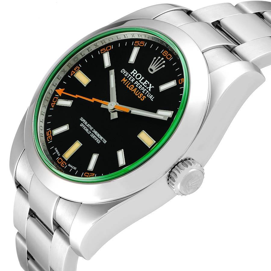 🏷️ PRICE CUT Men's Rolex 40mm Milgauss Oyster Perpetual Stainless Steel Watch with Green Dial and Smooth Bezel. (Pre-Owned 116400GV)