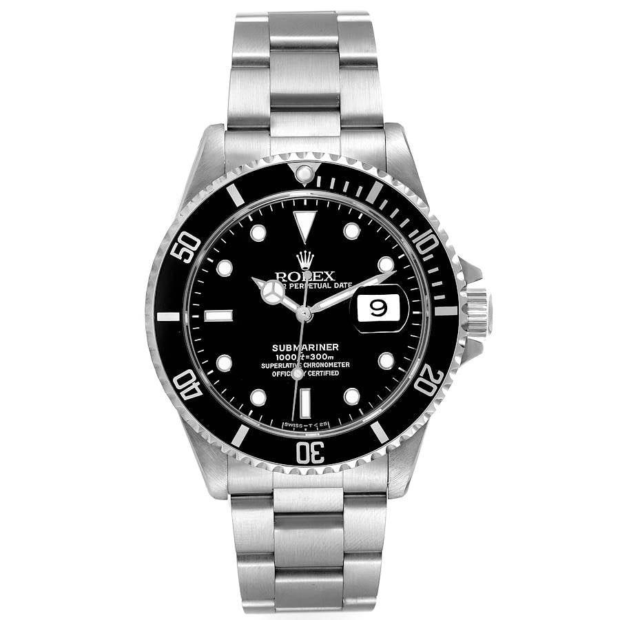 Men's Rolex 40mm Submariner Oyster Perpetual Date Stainless Steel Watch with Black Dial and Black Bezel. (Pre-Owned 16610)