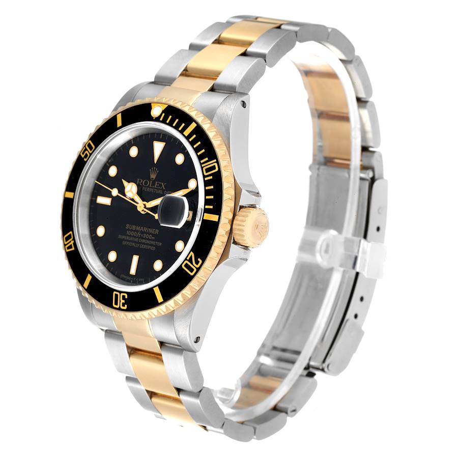 Men's Rolex 40mm Submariner Oyster Perpetual Two Tone 18K Yellow Gold / Stainless Steel Watch with Black Dial and Black Bezel. (Pre-Owned 16613)