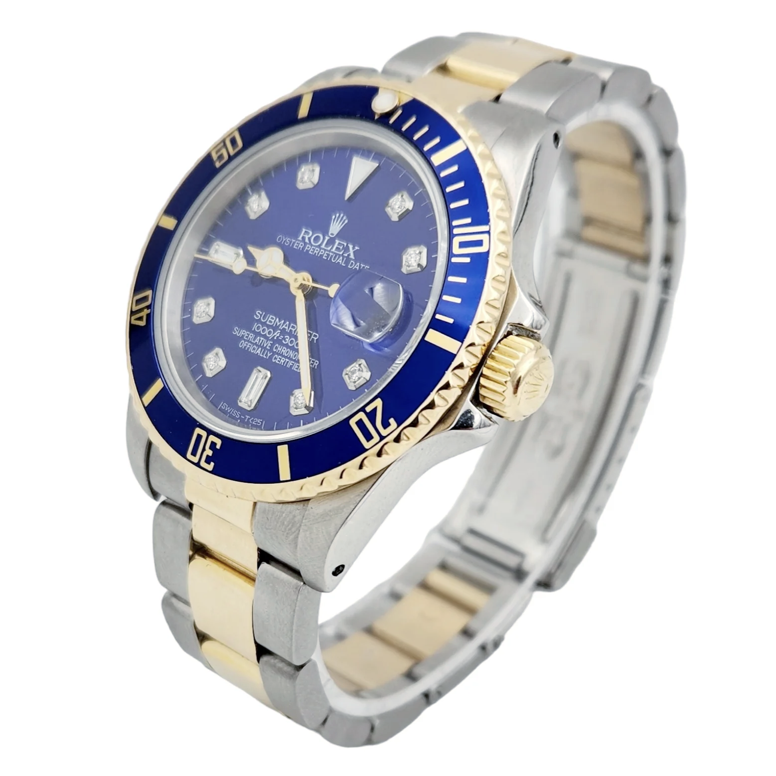 🏷️ PRICE CUT 1985 Men's Rolex 40mm Vintage Submariner Oyster Perpetual Two Tone 18K Yellow Gold / Stainless Steel Watch with Blue Diamond Dial and Blue Bezel. (Pre-Owned 16803)