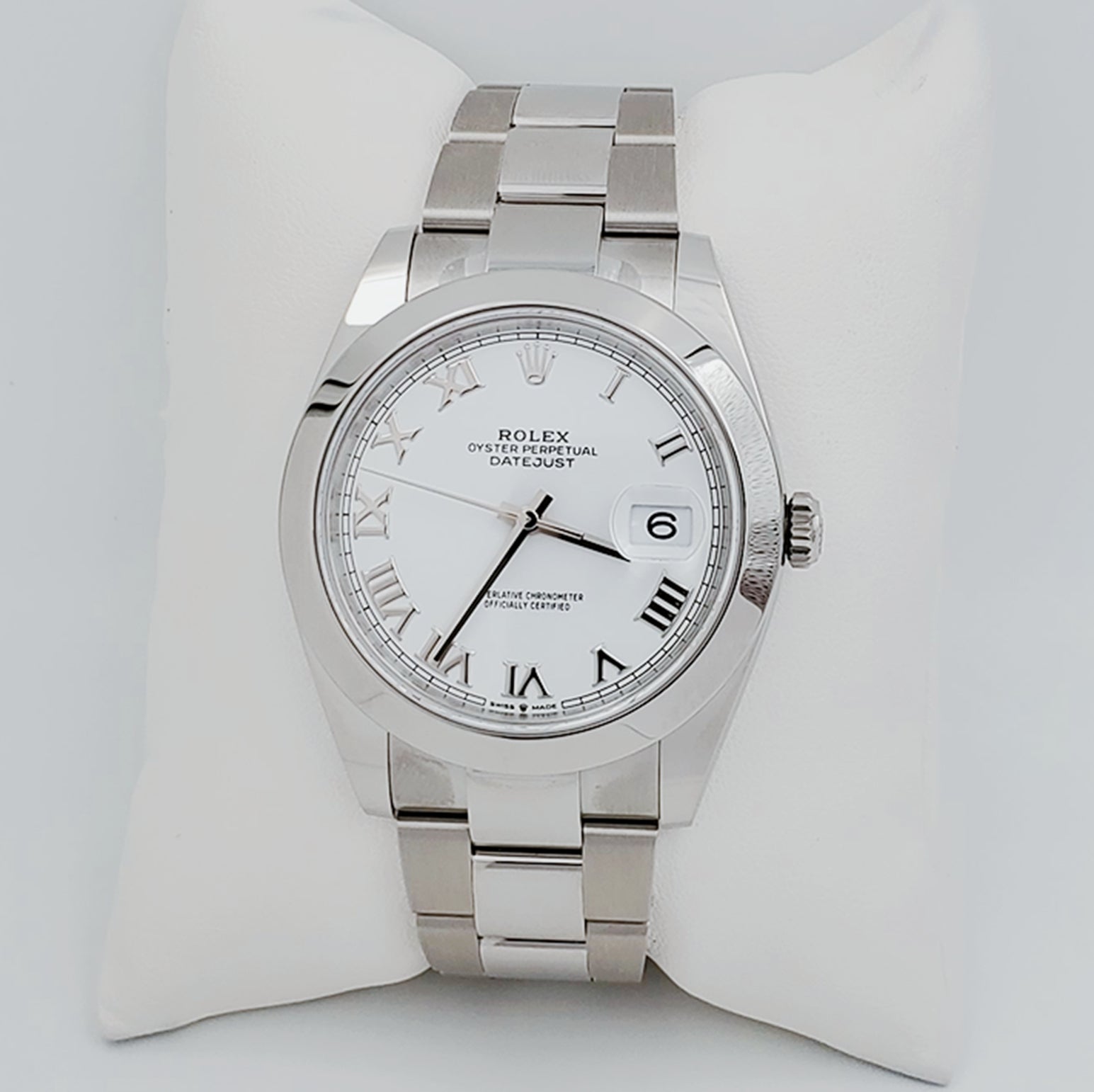 Men's Rolex 41mm DateJust Oyster Perpetual Stainless Steel Wristwatch w/ Roman Numeral & White Dial. (Pre-Owned 126300)