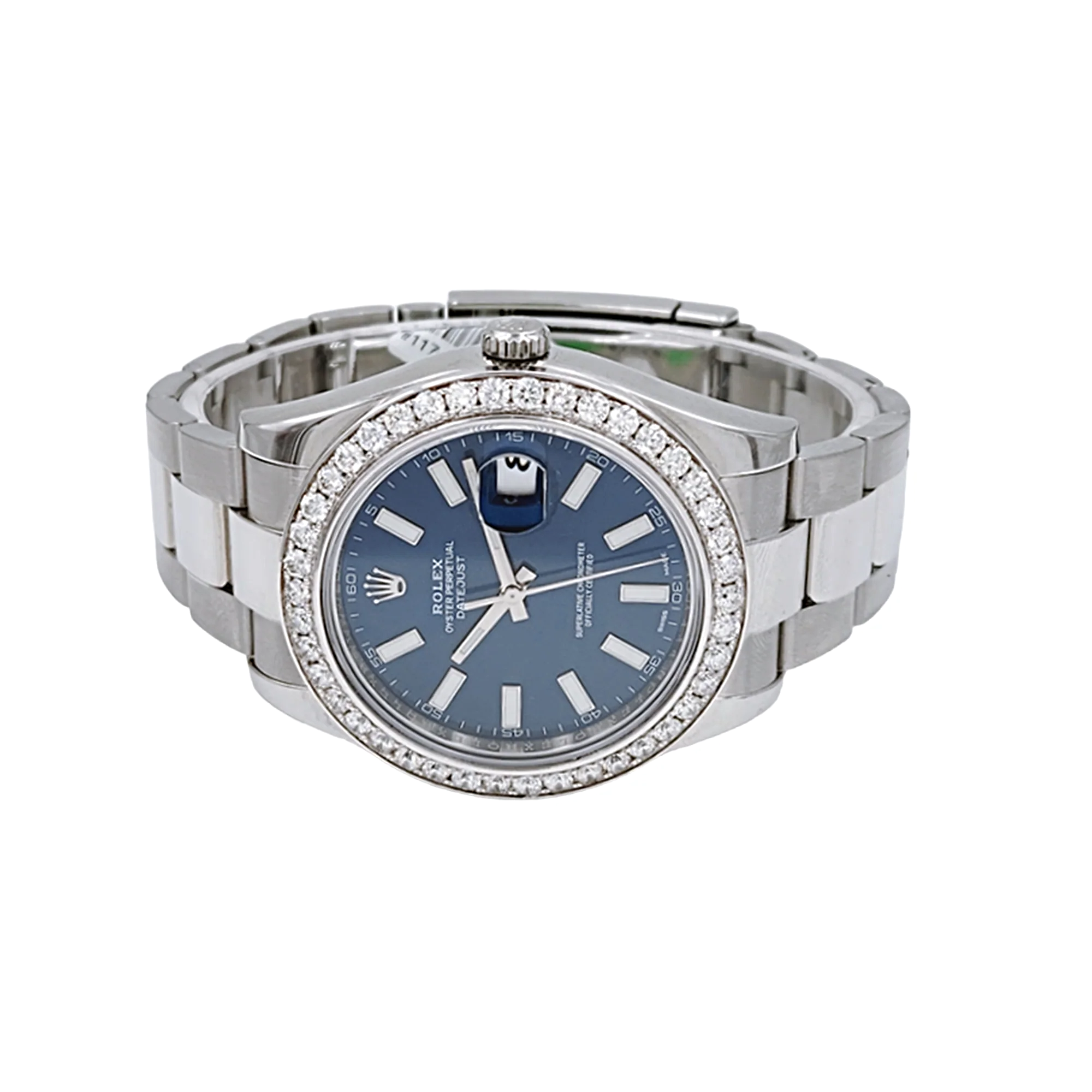 Men's Rolex 41mm DateJust Stainless Steel Watch with Blue Dial and Diamond Bezel. (Pre-Owned 116300)