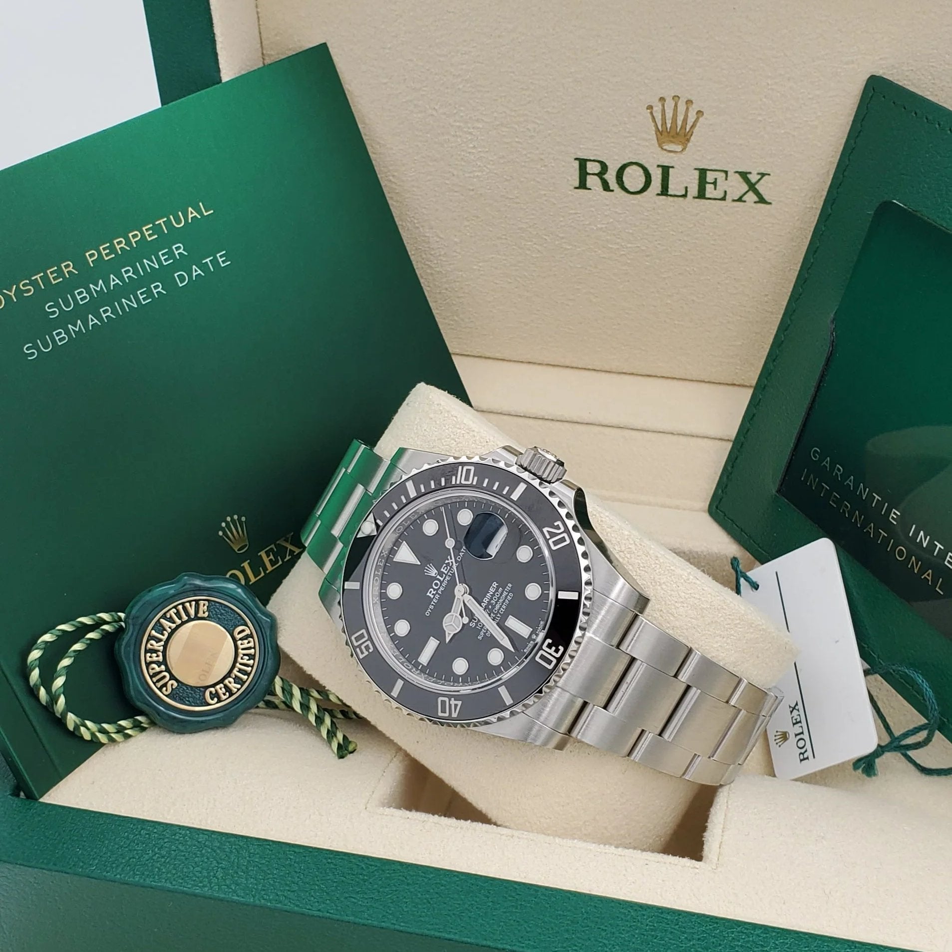 Men's Rolex 41mm Submariner Date Oyster Perpetual Stainless Steel Watch with Black Dial and Black Bezel. (NEW 126610LN)